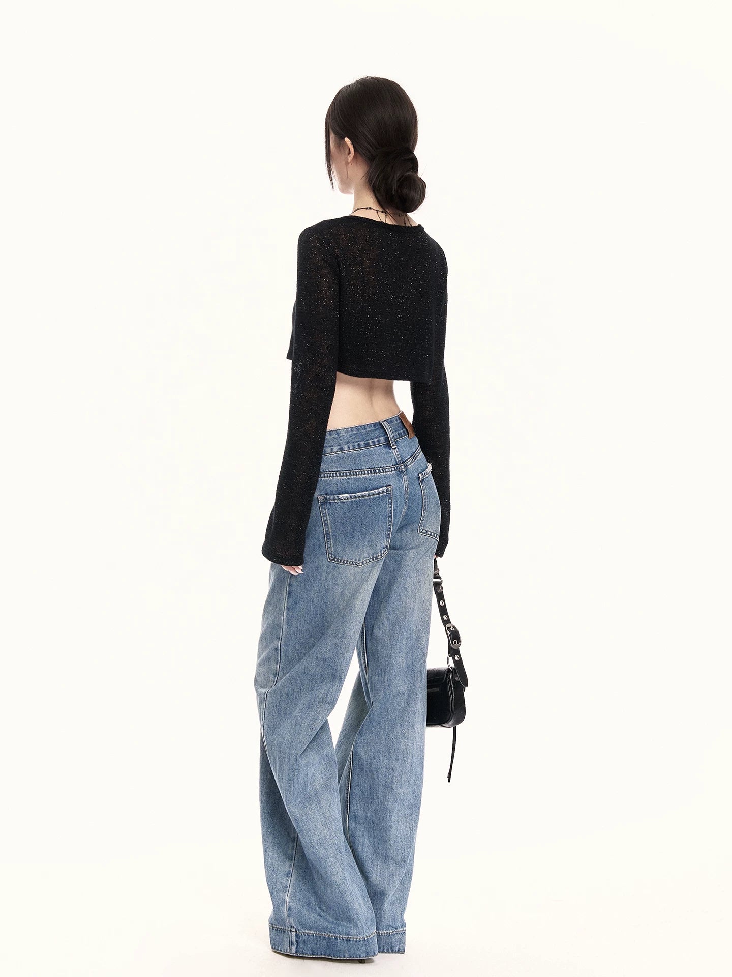 Minimal Black Sheer Knit Cropped Cardigan
