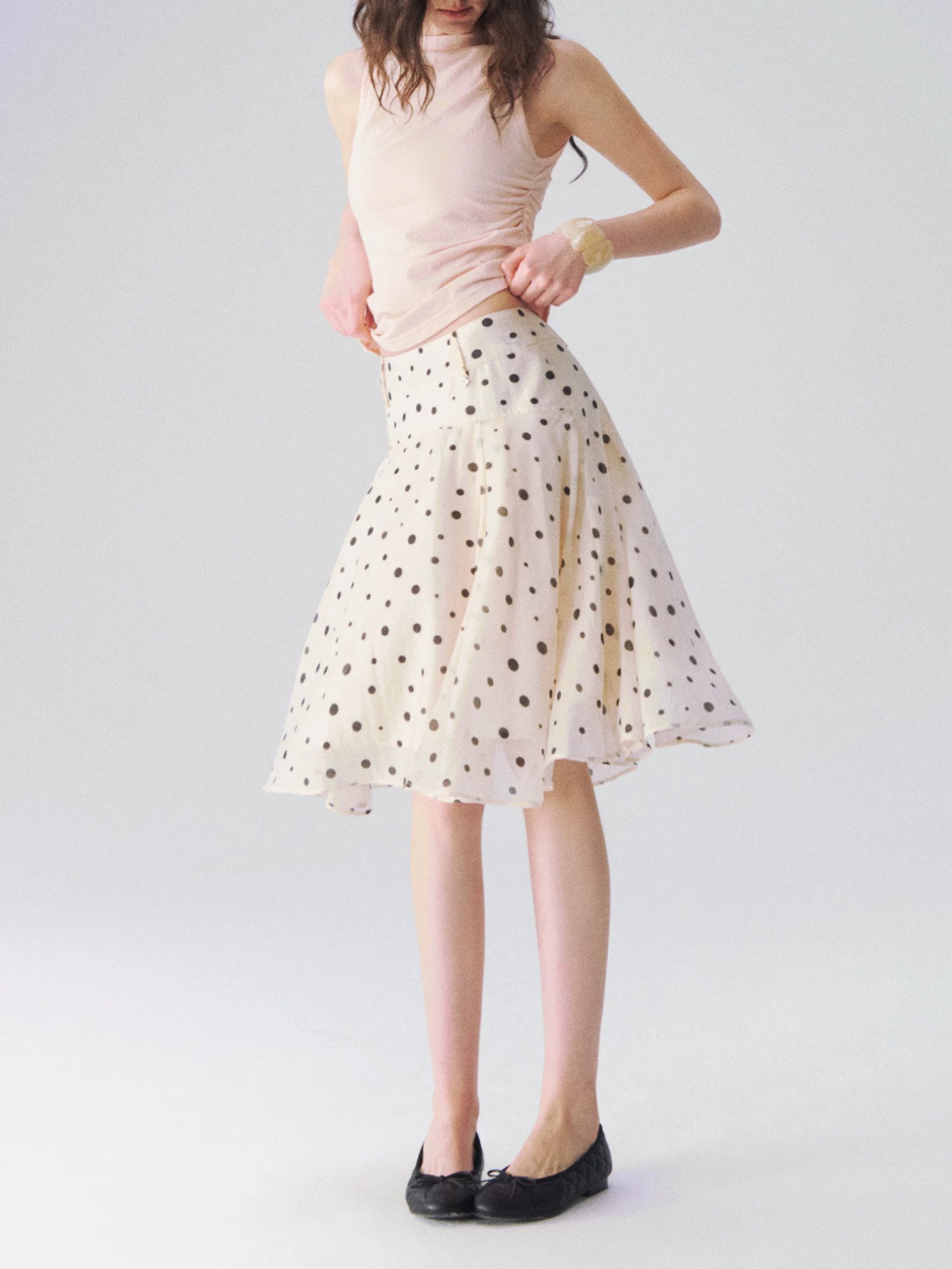 Lyocell Polka Dot Midi Skirt