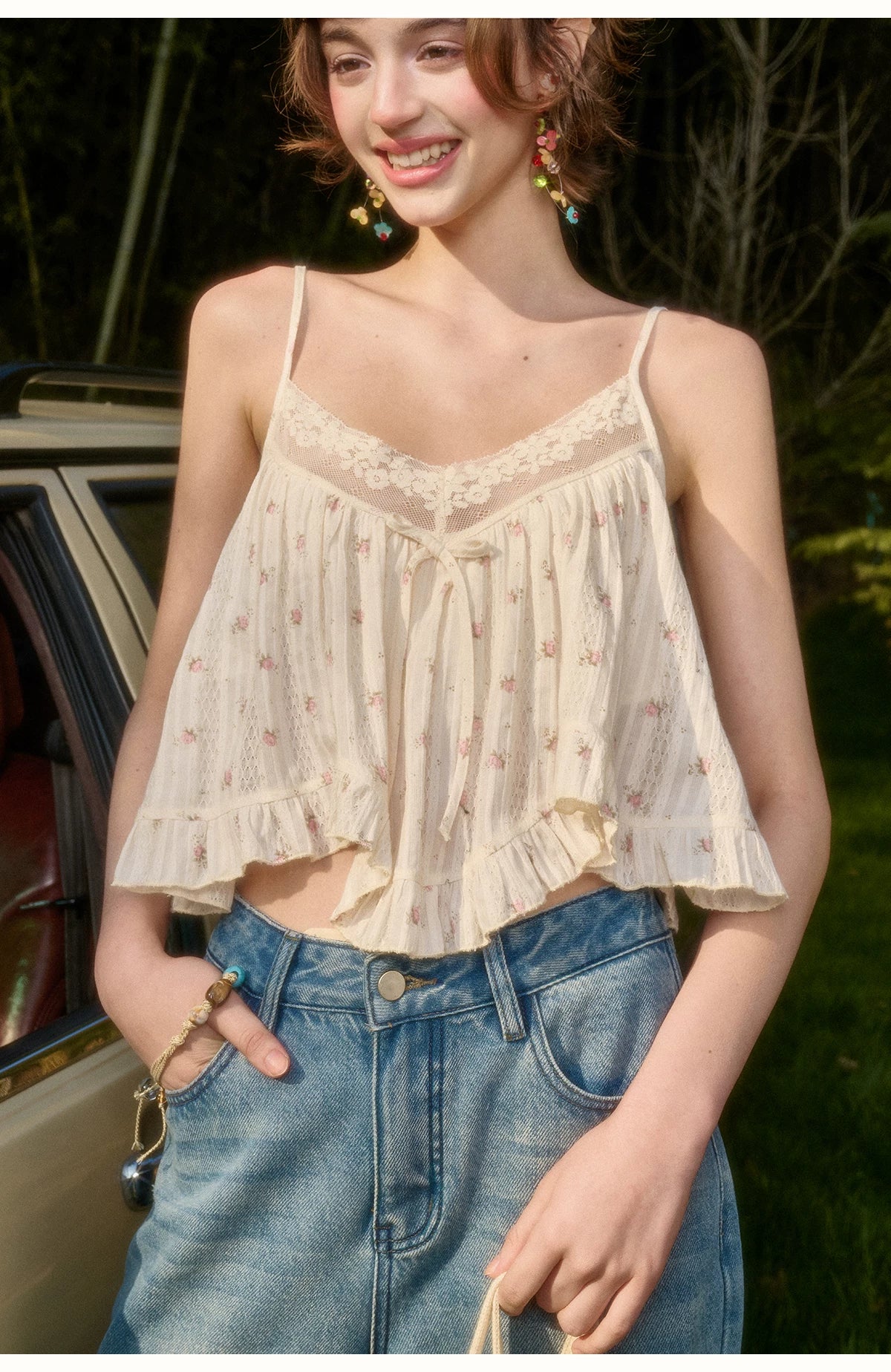 Vintage French Lace Cotton Floral Cami Top