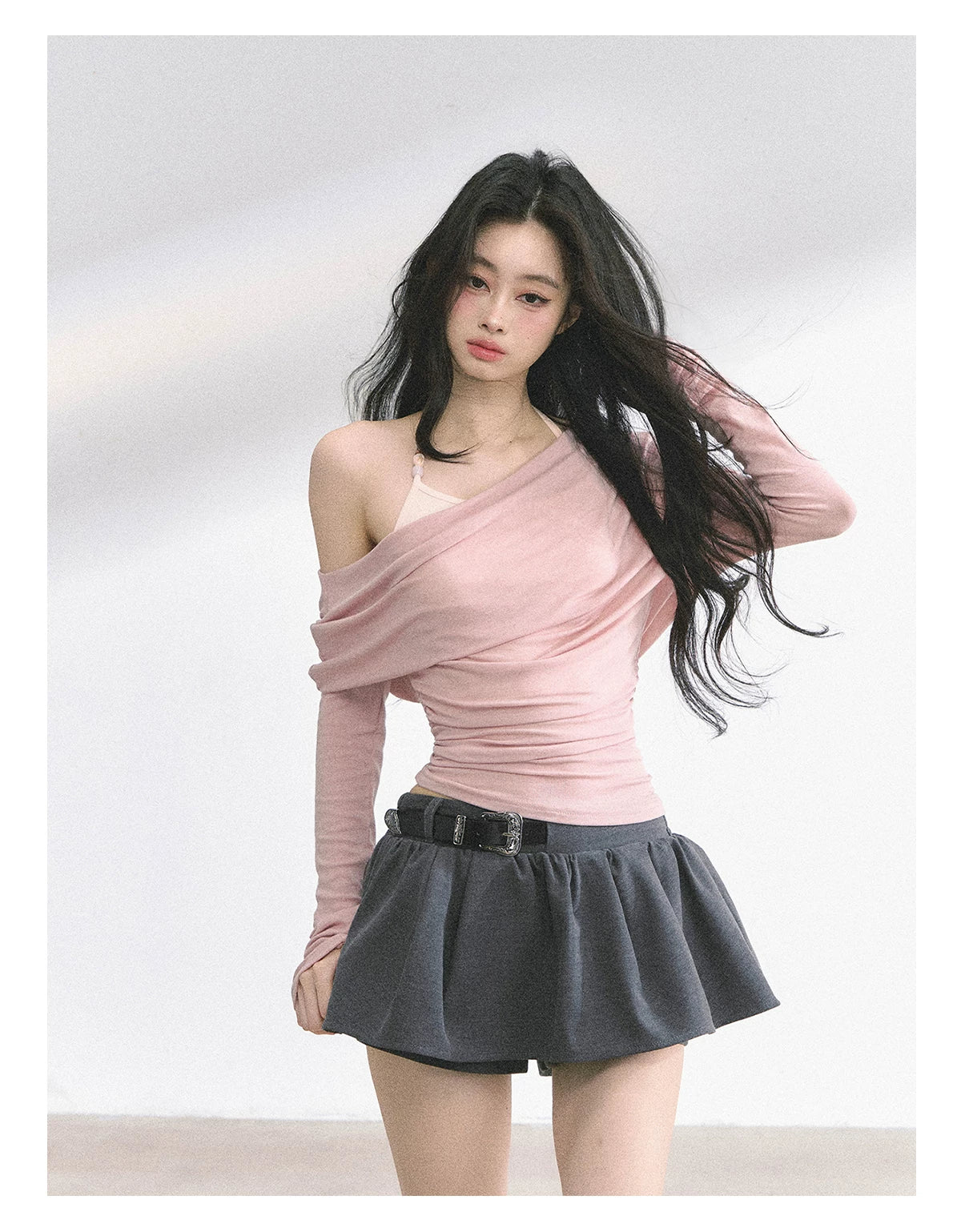 Asymmetric Off-Shoulder Long-Sleeve T-Shirt