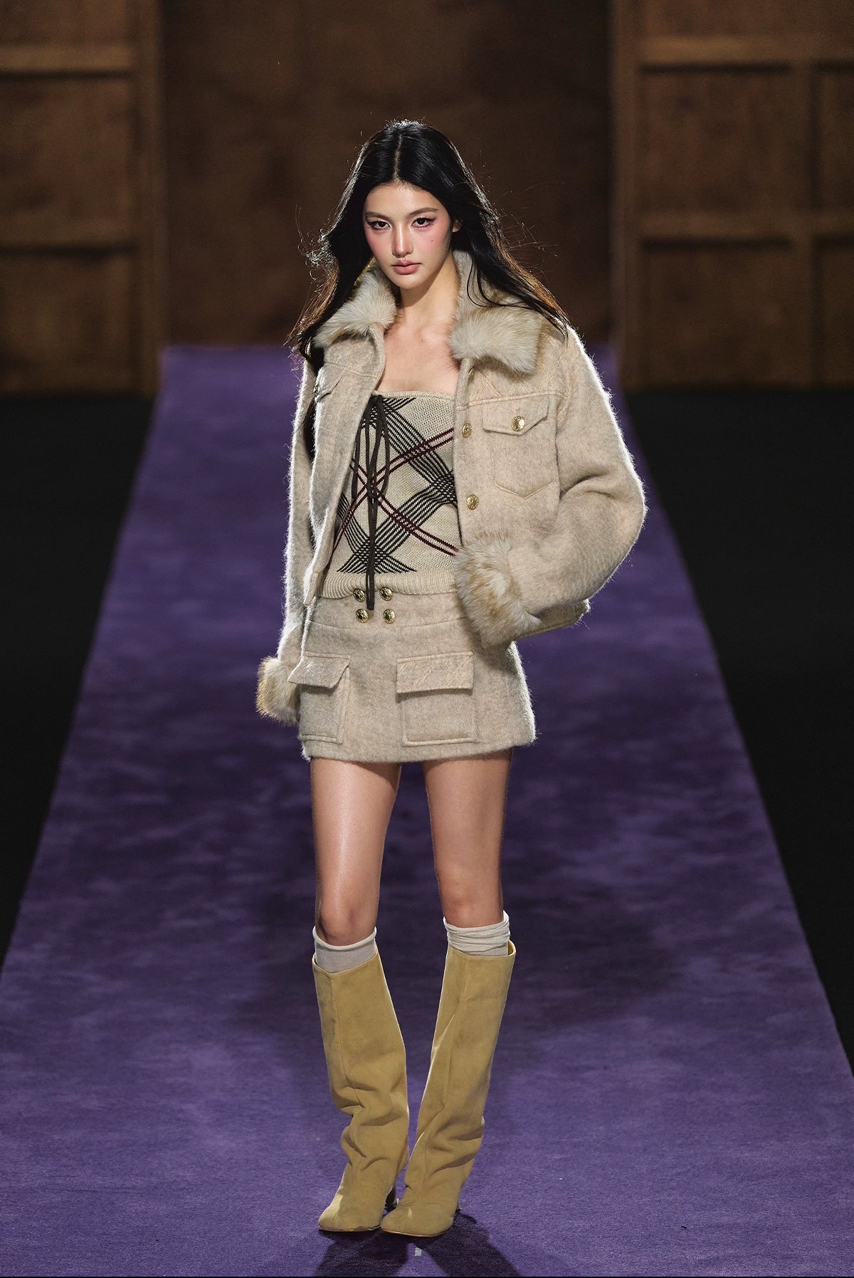 Wool-Blend Textured Check Jacket & Skirt Set