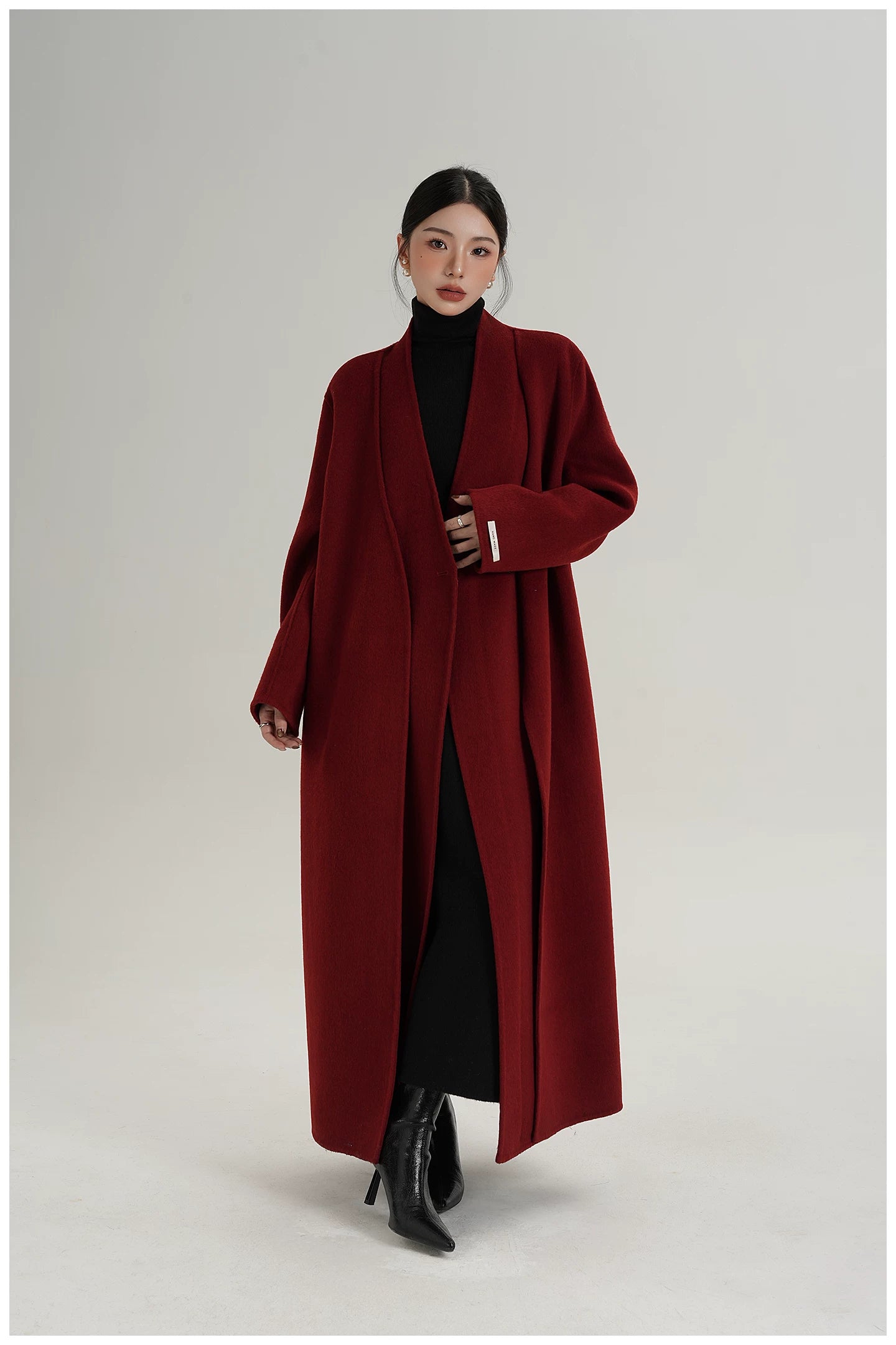 Elegant Double-Faced Wool Long Coat
