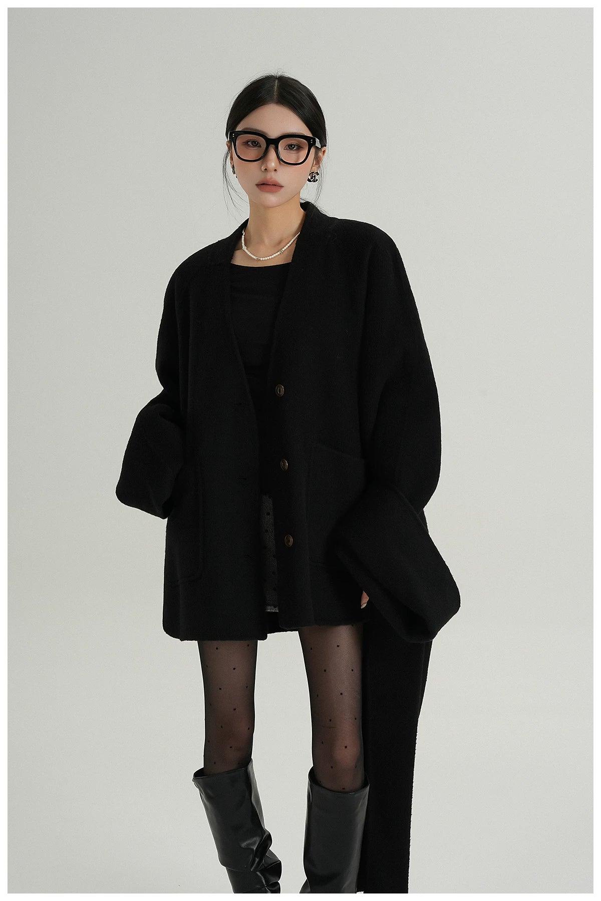 Scarf-Detail Cropped Wool Jacket