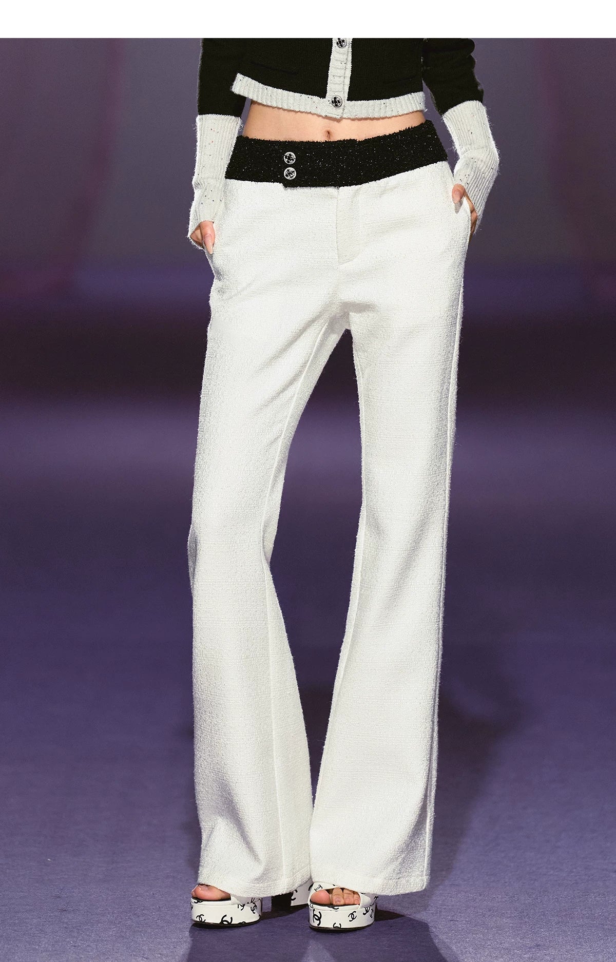 Wide-Waist Subtle Flared Tailored Trousers