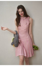 Mint & Strawberry Check Halter Dress - CHINASQUAD