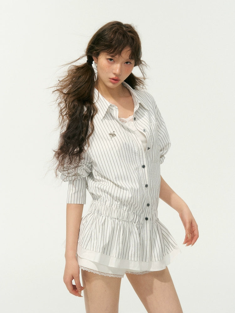 Waisted Collar Ruffle Blouse