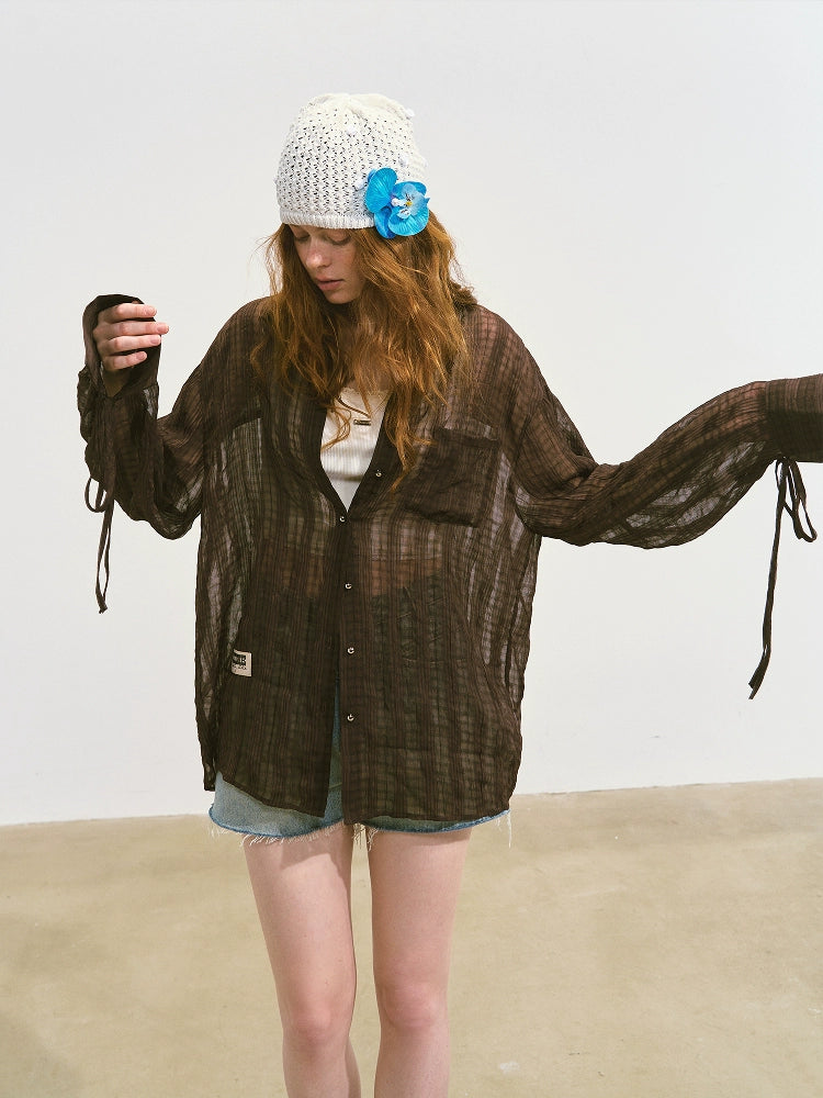 Plaid Sheer Mesh Shirt Jacket - CHINASQUAD