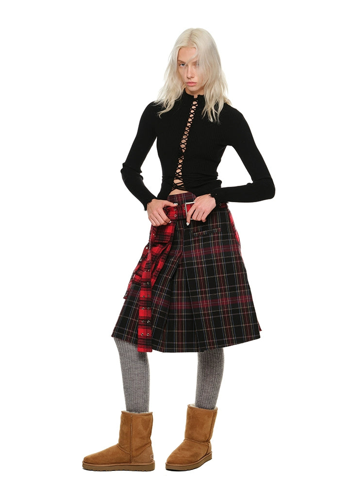 Lace-Up Ribbed Turtleneck - CHINASQUAD