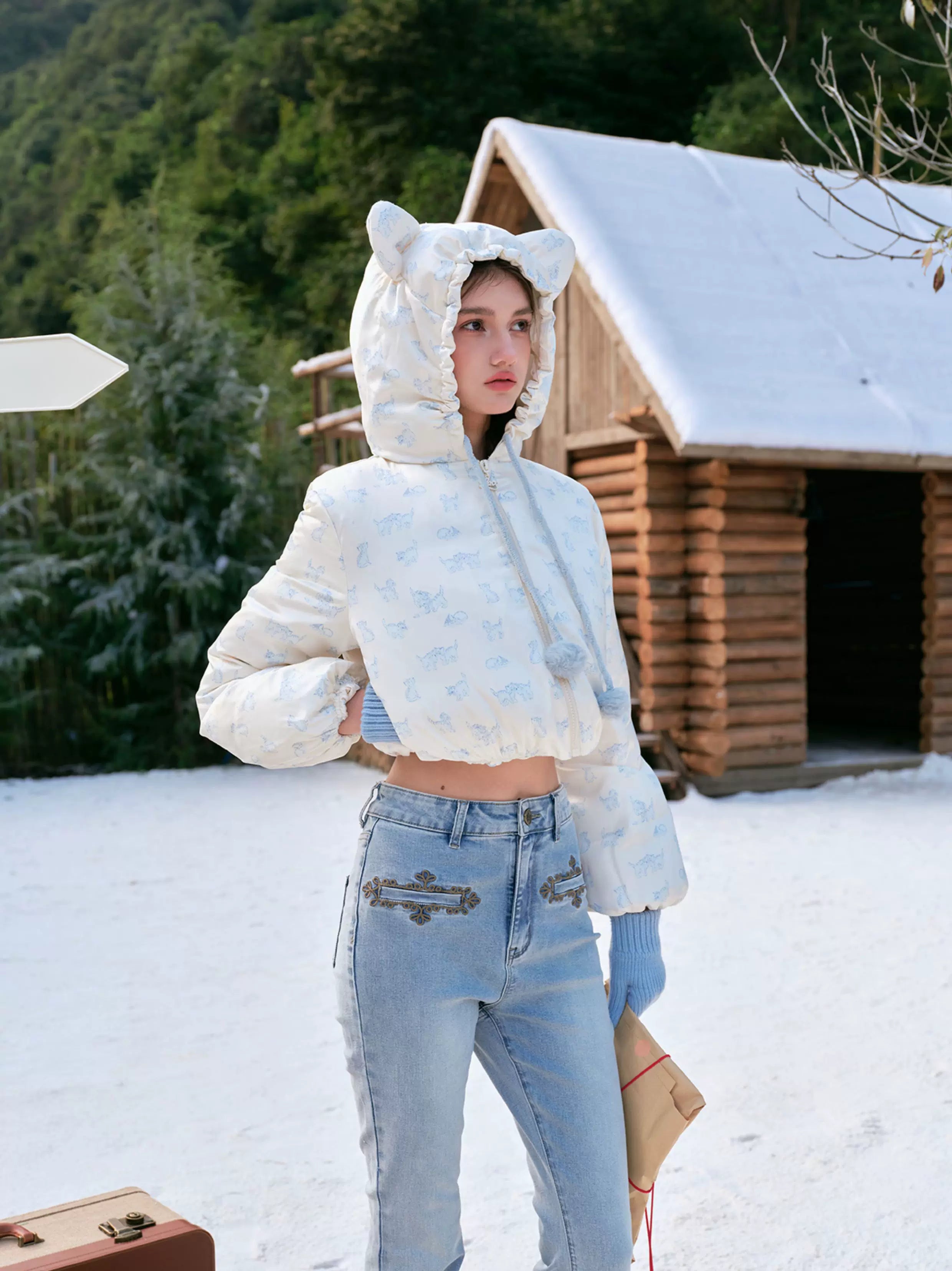 French Sweet Quilted Down Dress & Jacket Set