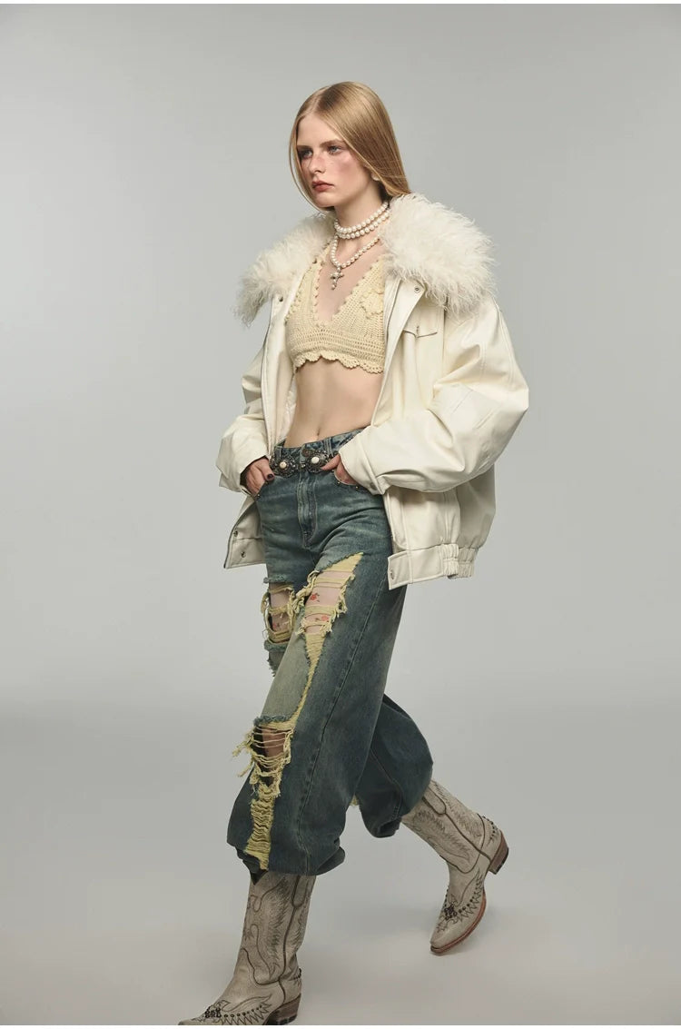 Removable Fur Collar Windproof Leather Jacket - CHINASQUAD
