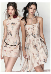 Butterfly Print Tank Top & Skirt Set - CHINASQUAD