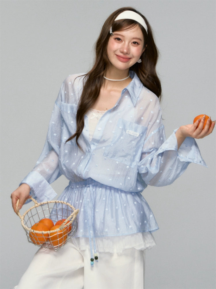 Lapel Plaid Lace-Trimmed Sunscreen Shirt - CHINASQUAD