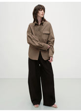 Vintage Brown Textured Overshirt - CHINASQUAD