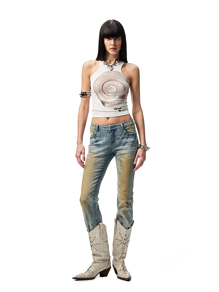 Washed Skinny Low-Rise Denim Flared Pants - CHINASQUAD