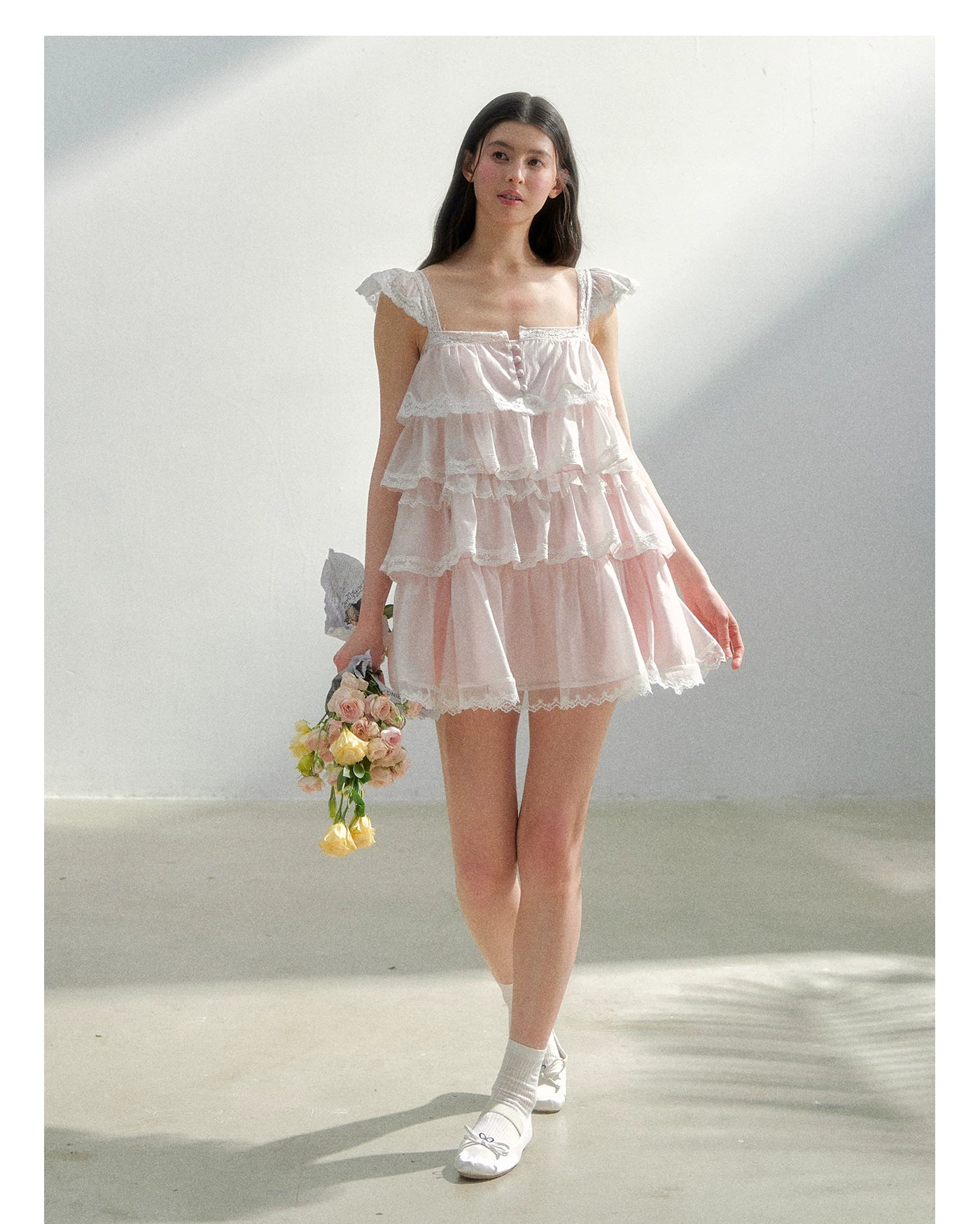 Blush Lace Mist Tiered Princess Dress