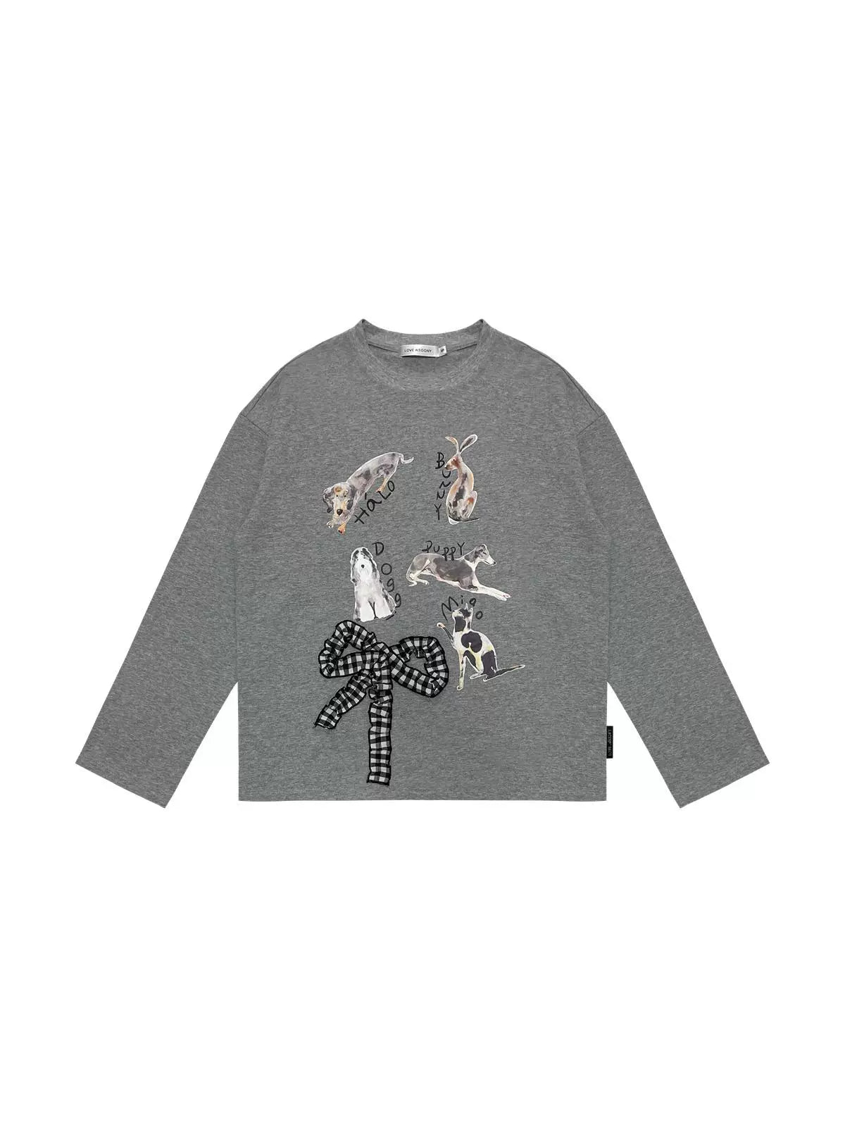 Cartoon Print 3D Bow Crew Neck Long Sleeve - CHINASQUAD