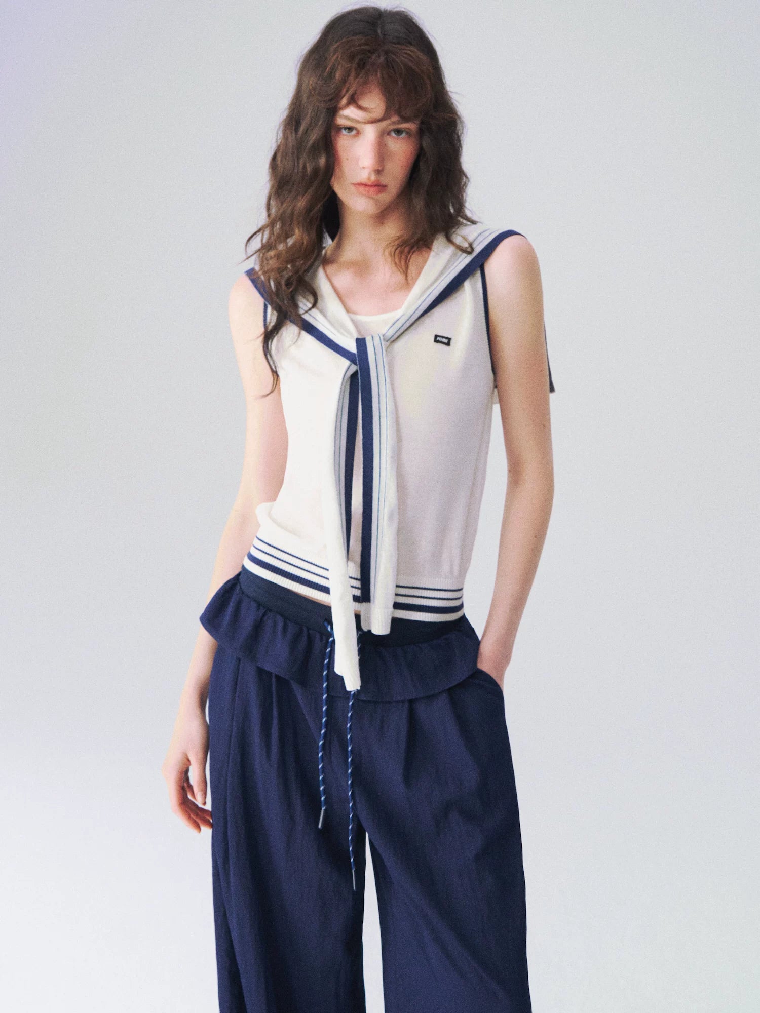 Nautical-Inspired Minimalist Knit Tank Top