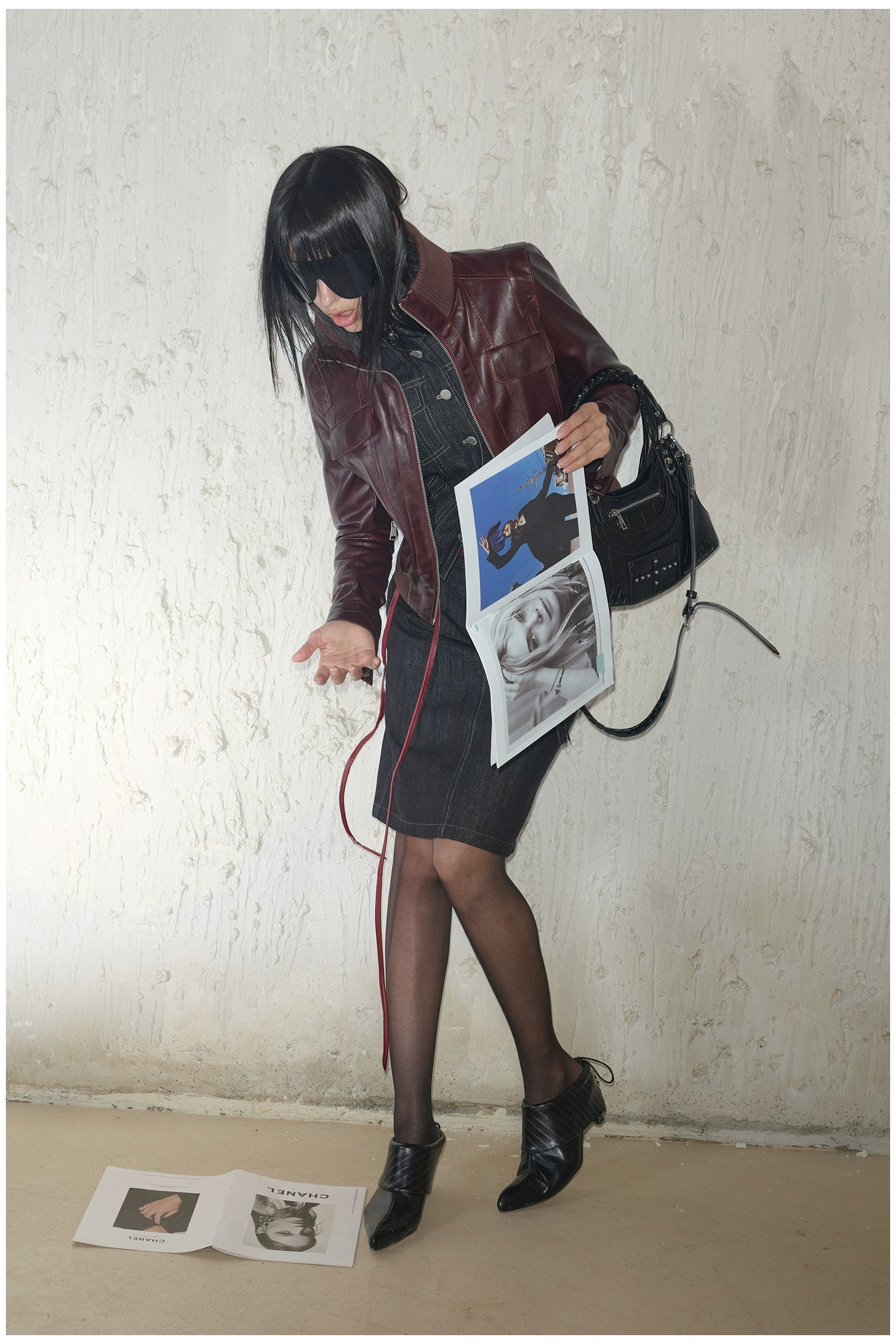 Distressed Cropped Biker Leather Jacket - CHINASQUAD