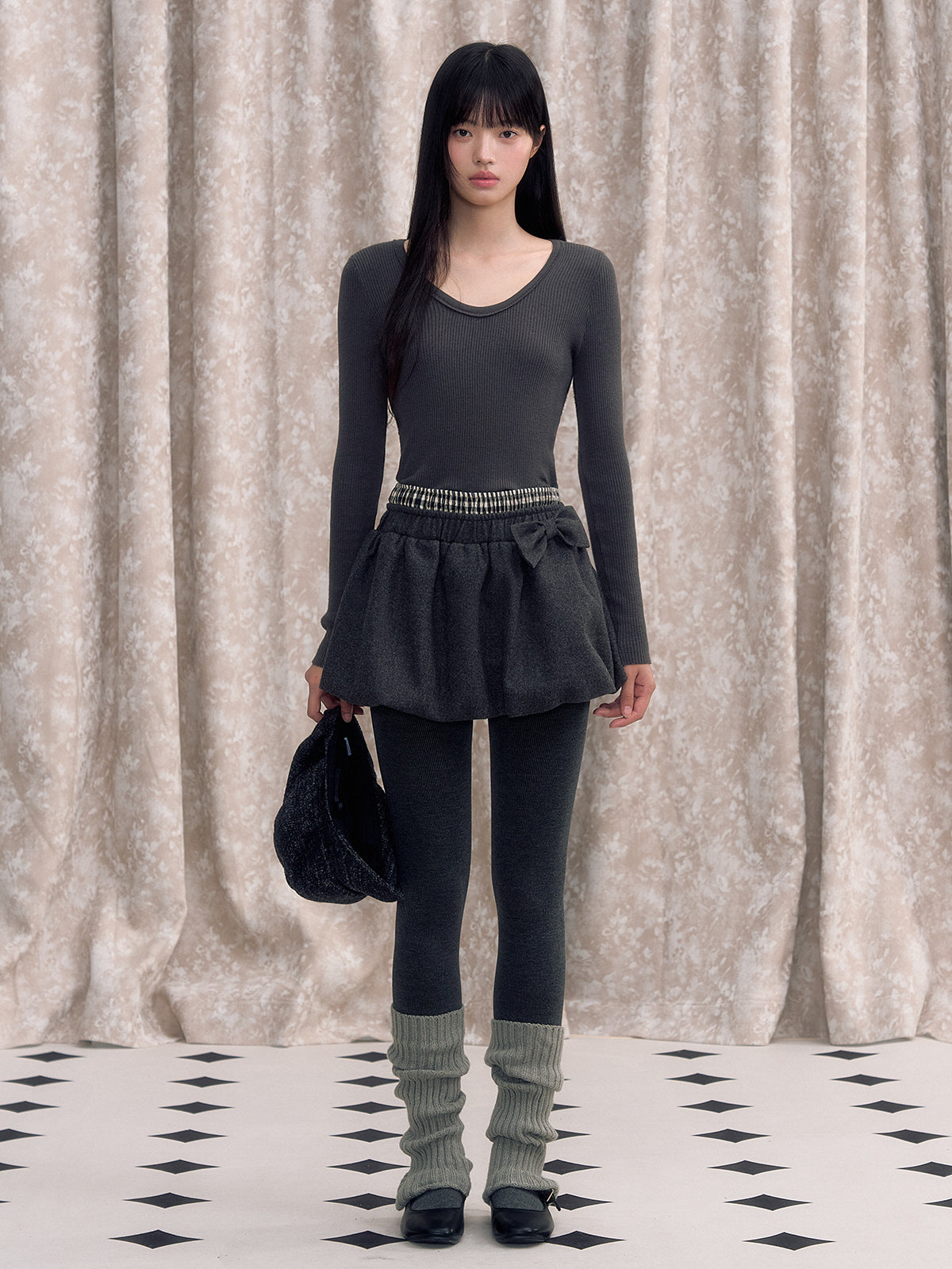 Double Waistband Bow-knot Peplum Skirt - CHINASQUAD