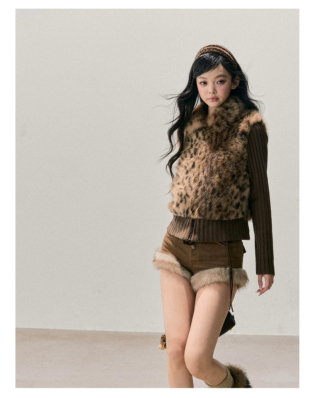 Faux-Fur Wide-Leg Winter Mini Shorts