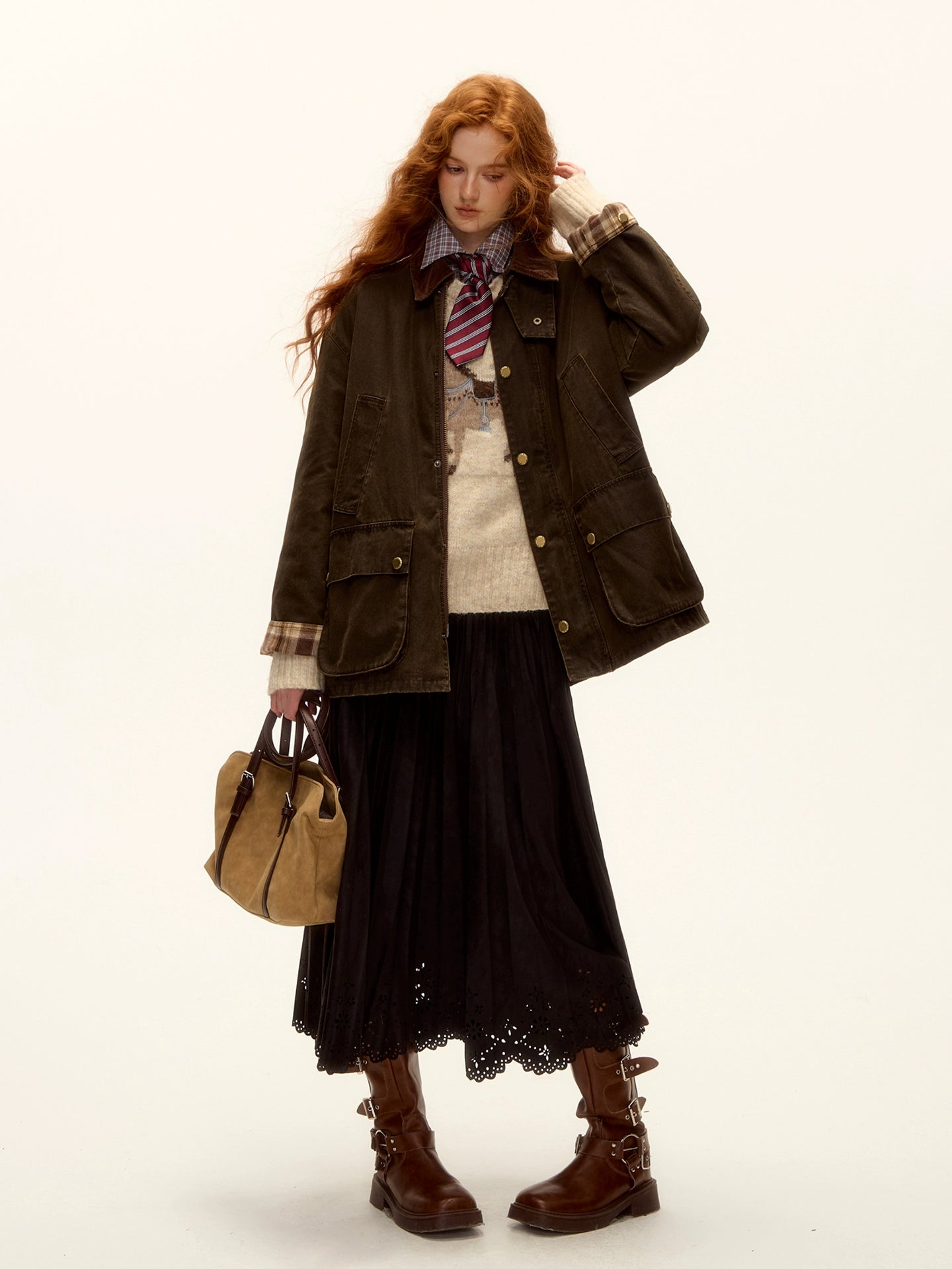 Plaid Corduroy Padded Workwear Jacket