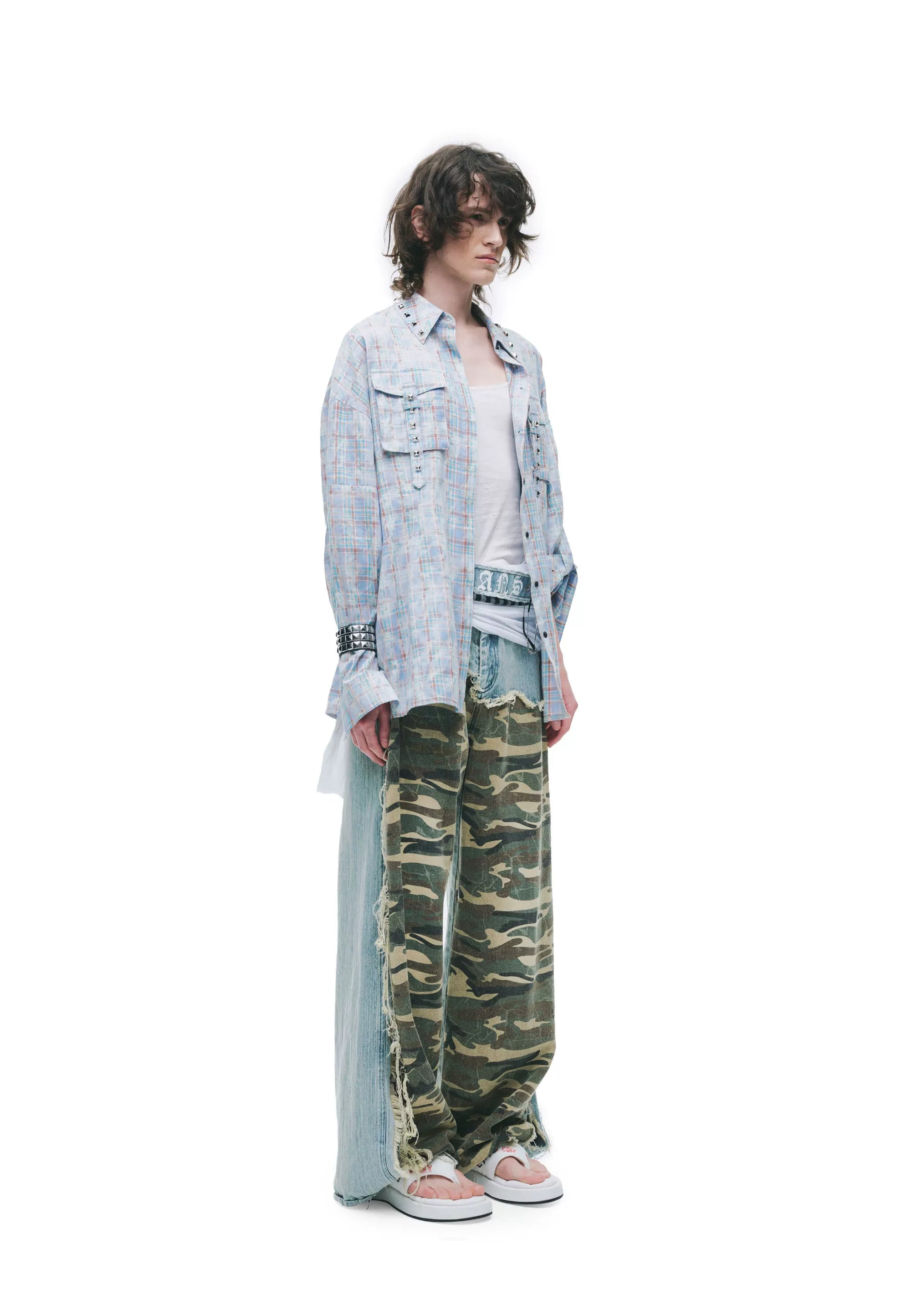 Vintage Washed Studded Plaid Oversized Shirt