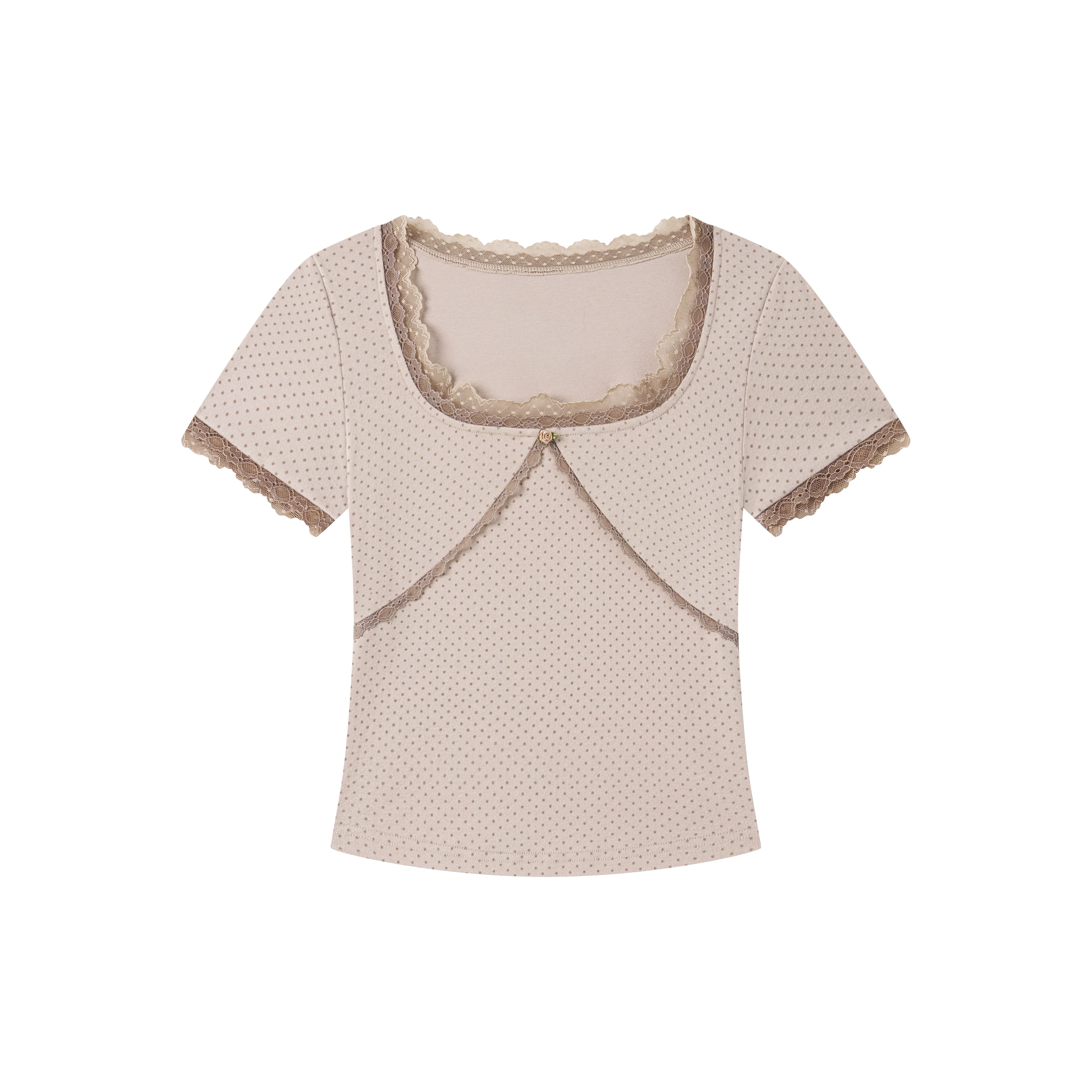 Vintage Lace Square-Neck Fitted T-Shirt