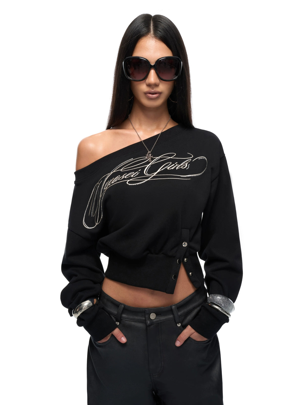 Crop Sweatshirt & Faux Leather Pants Set