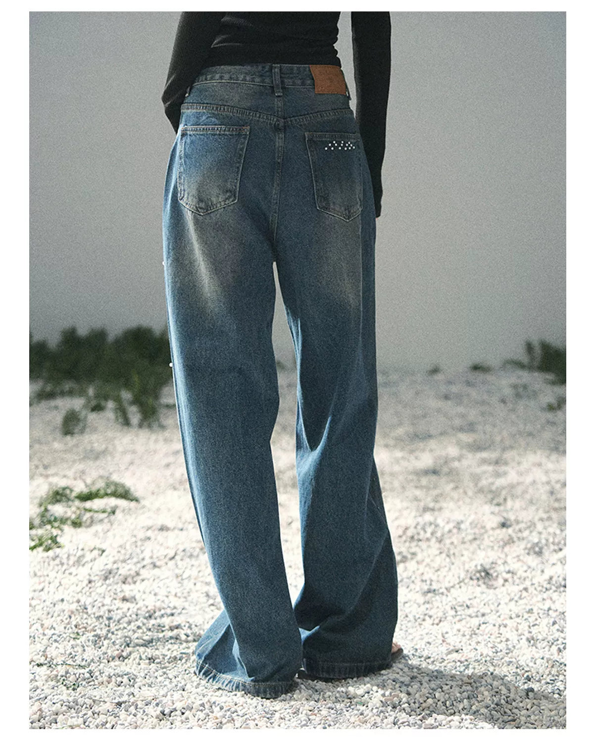 Pearl Studded Straight Leg Jeans