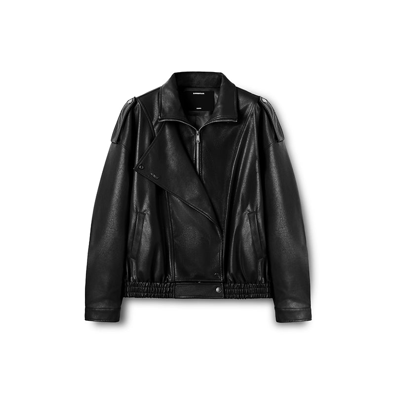 "Rose Series" Oversized Collar Faux Leather Jacket - CHINASQUAD