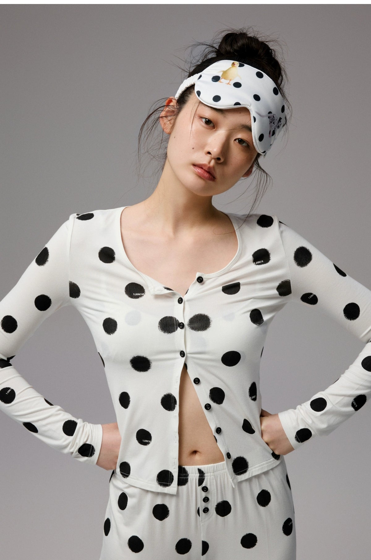 Polka Dot Contrast Knit Cardigan & Lounge Pants Set
