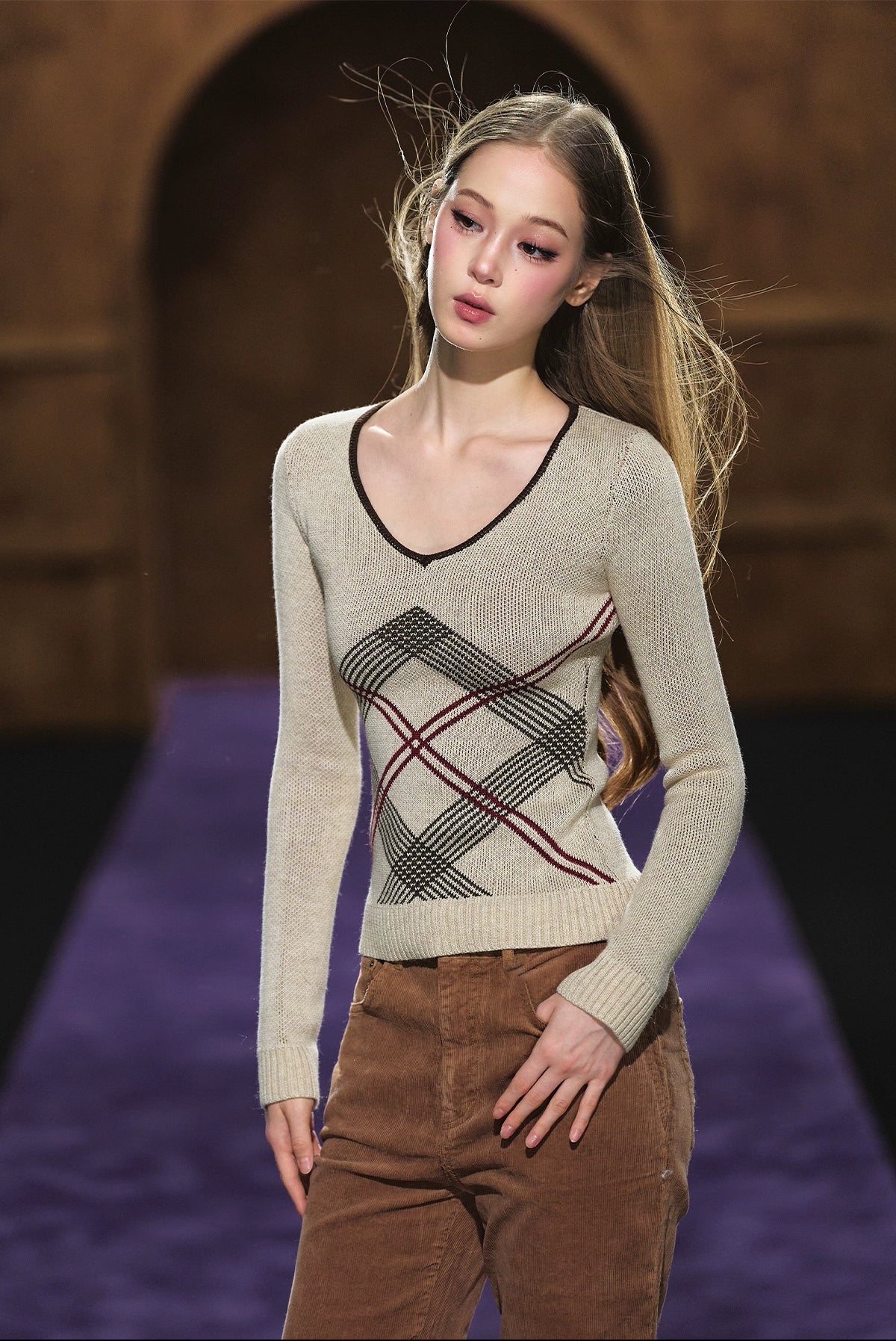 Vintage Check Contrast Slim-Fit Knit Crewneck