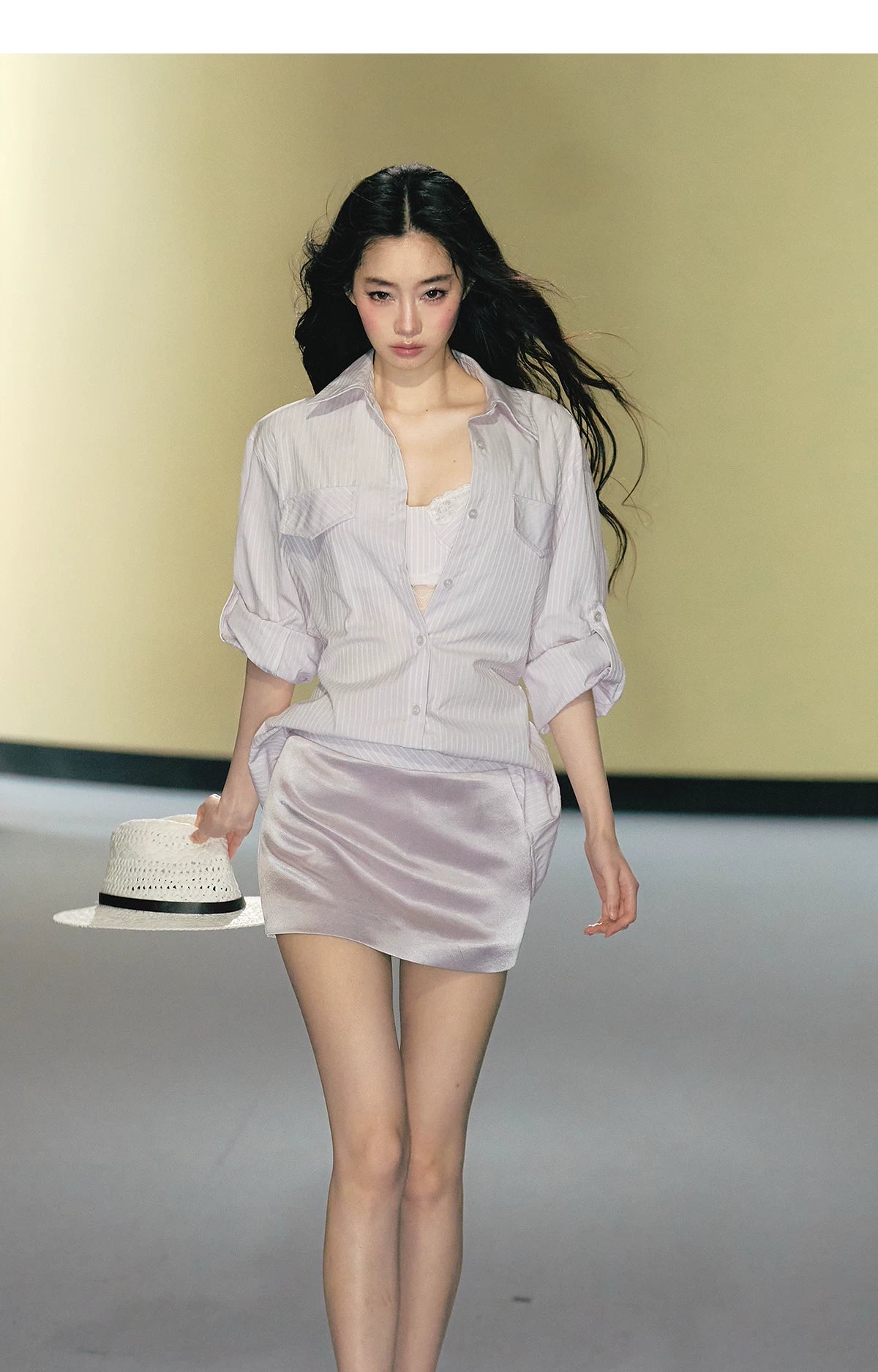 Silk-Blend Striped Shirt & Skirt Set