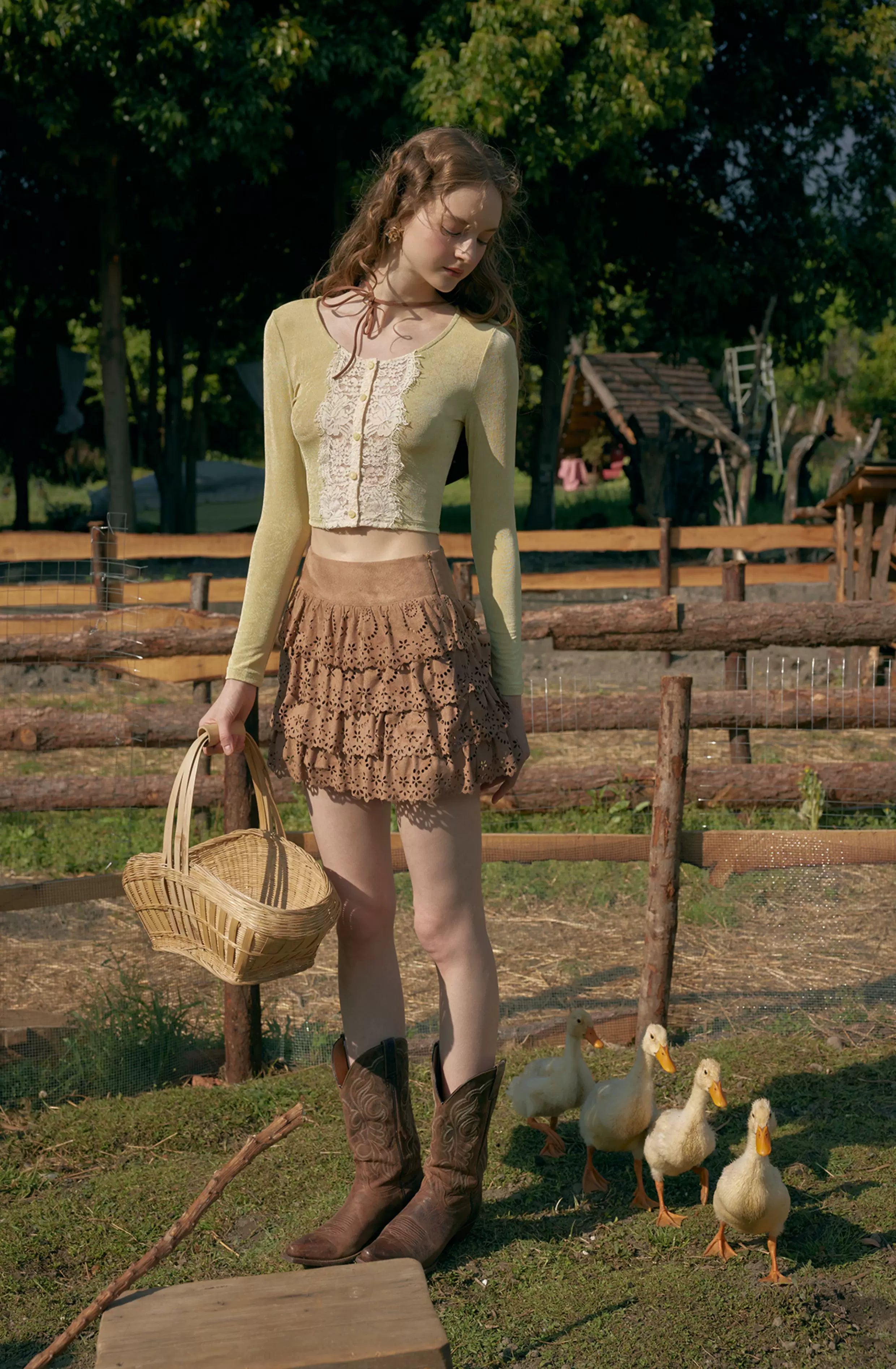 Vintage Layered Cutout Mini Skirt