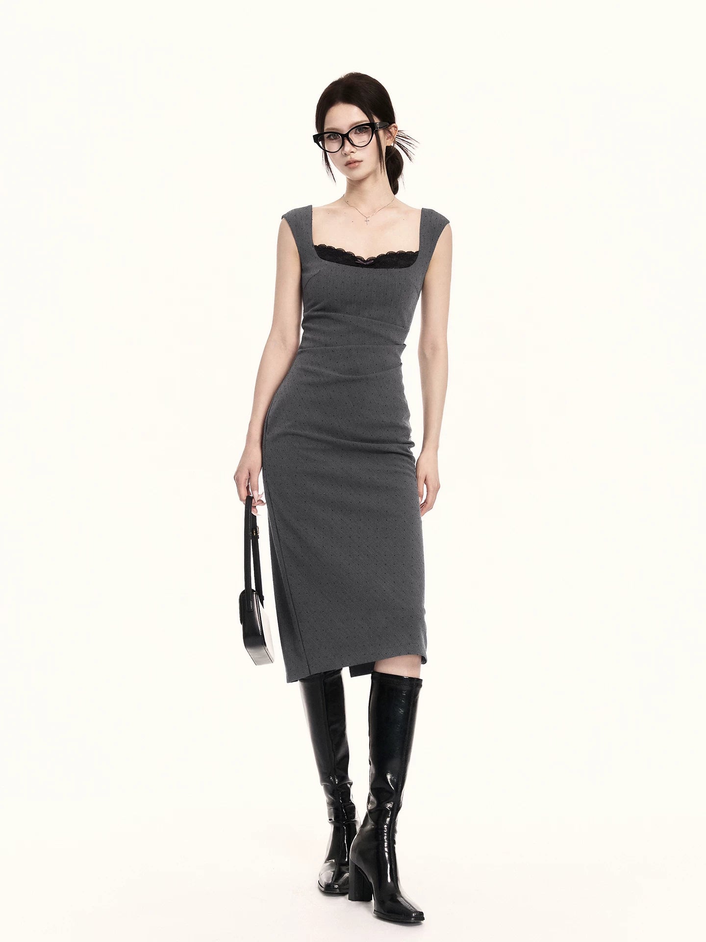 Refined Square-Neck Sculpted Midi Dress