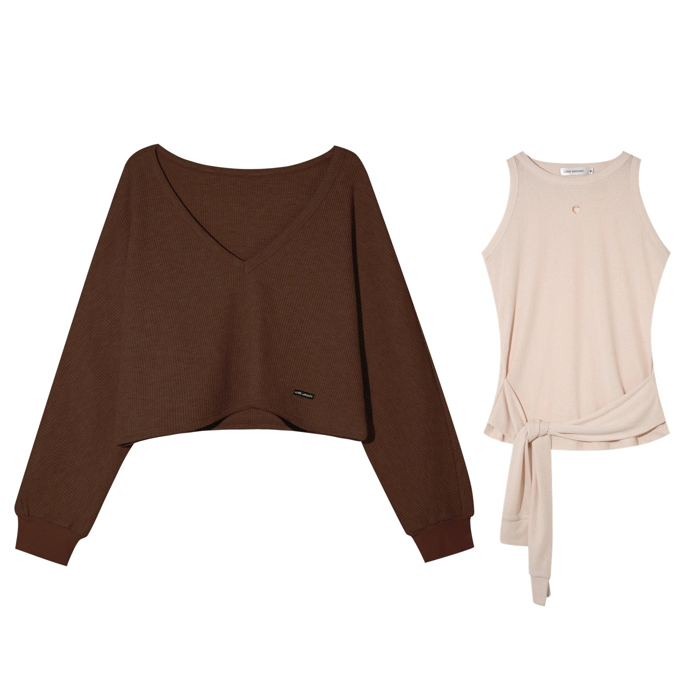 Waffle Knit V-Neck Pullover & Tank Top & Wide-Leg Pants Set