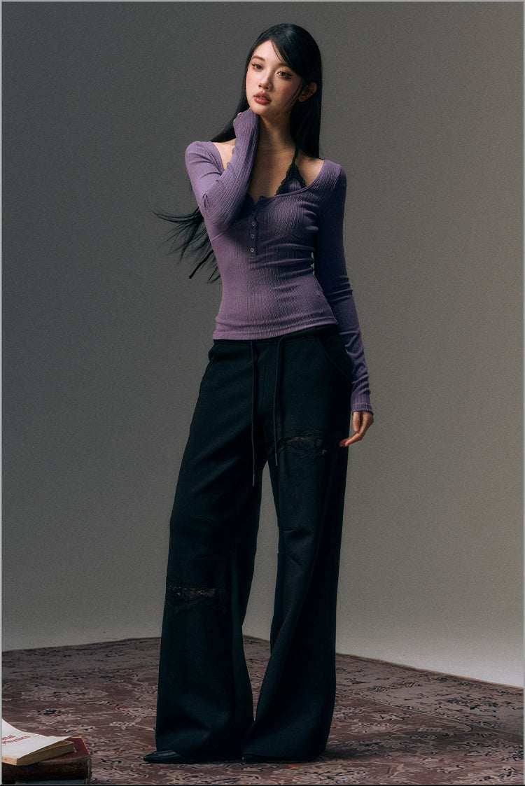 Lace Patchwork Halter Blouse - CHINASQUAD