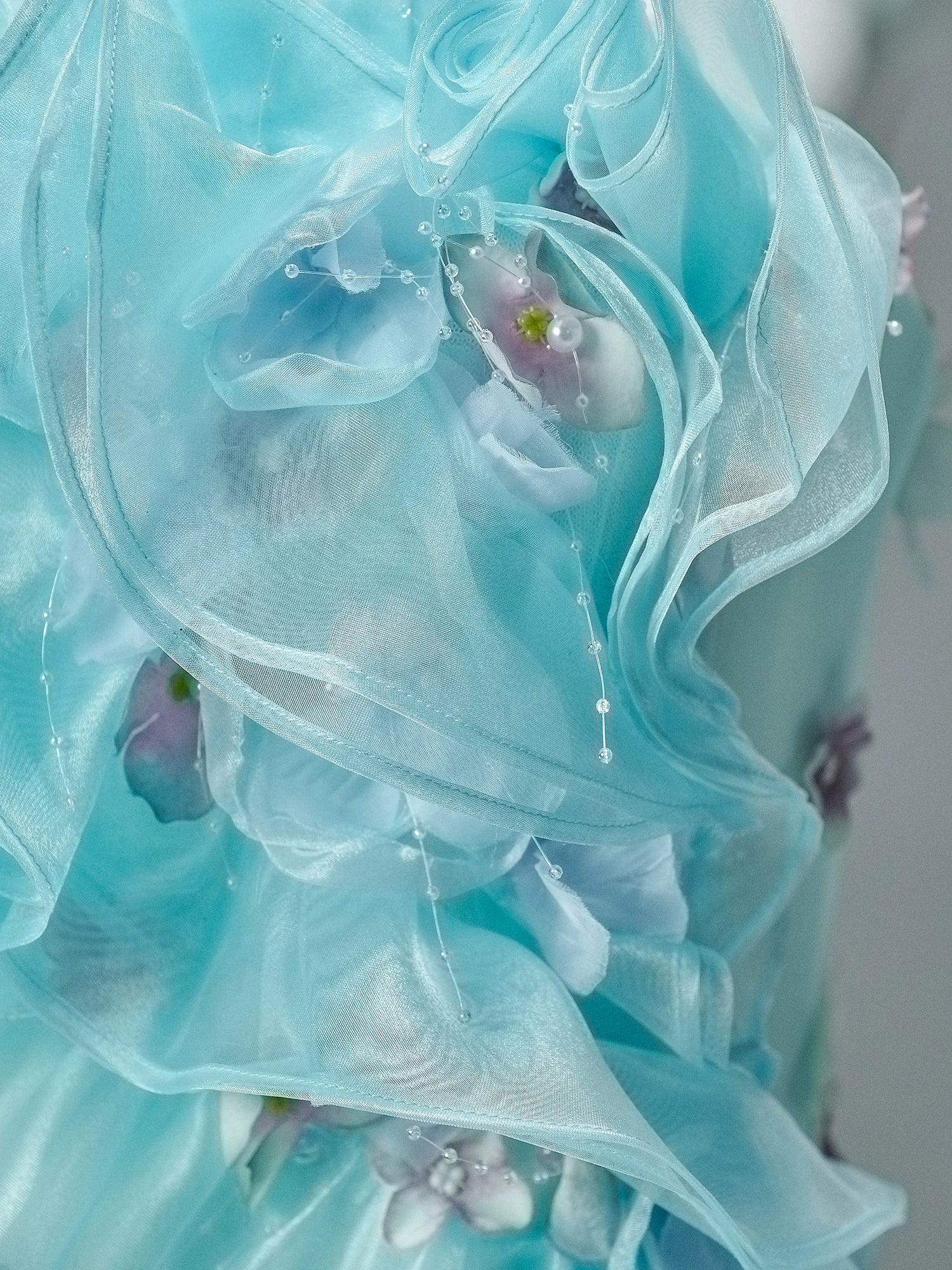 Azure “Bluefin Princess” Cascading Organza Couture Gown