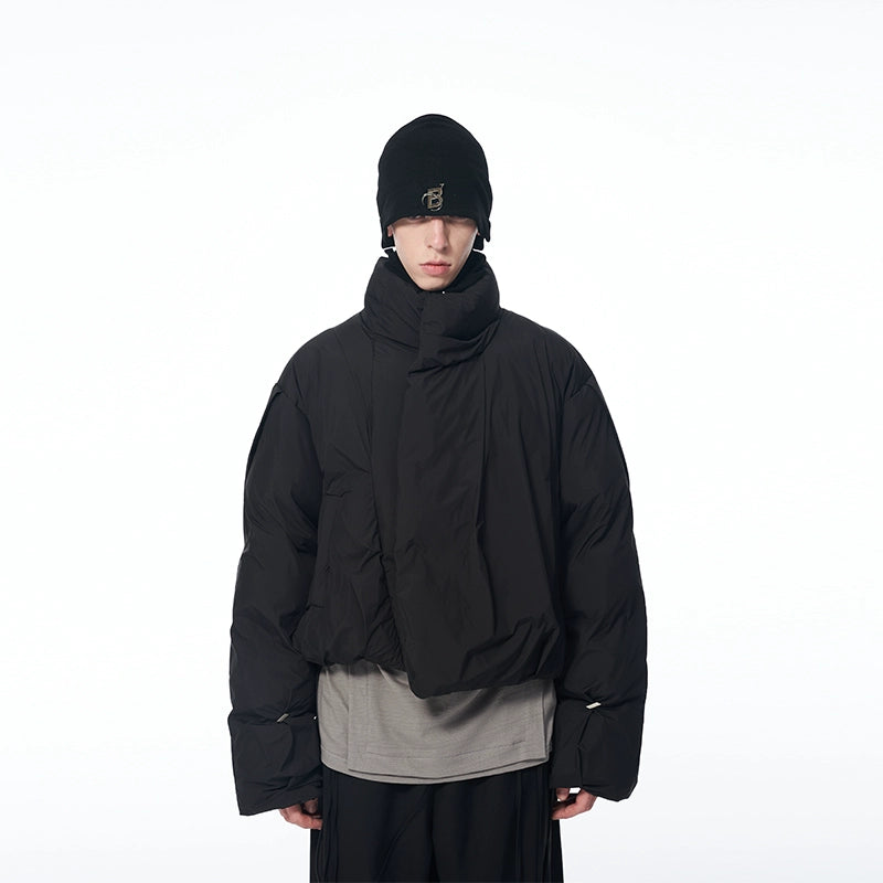 B7 Pleated Logo Printed Cropped Puffer Jacket - CHINASQUAD