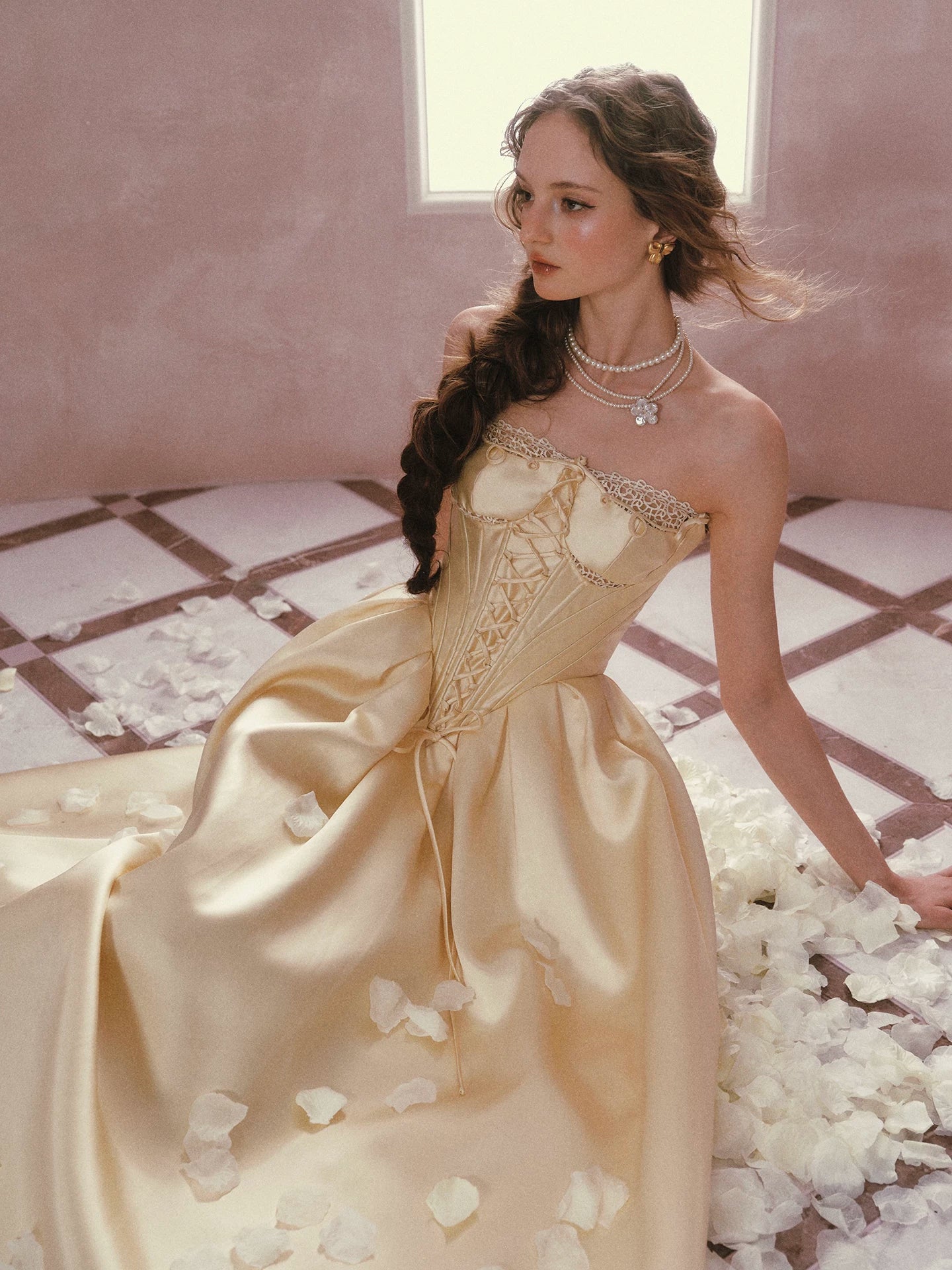 French Satin Lace Corset Princess Dress