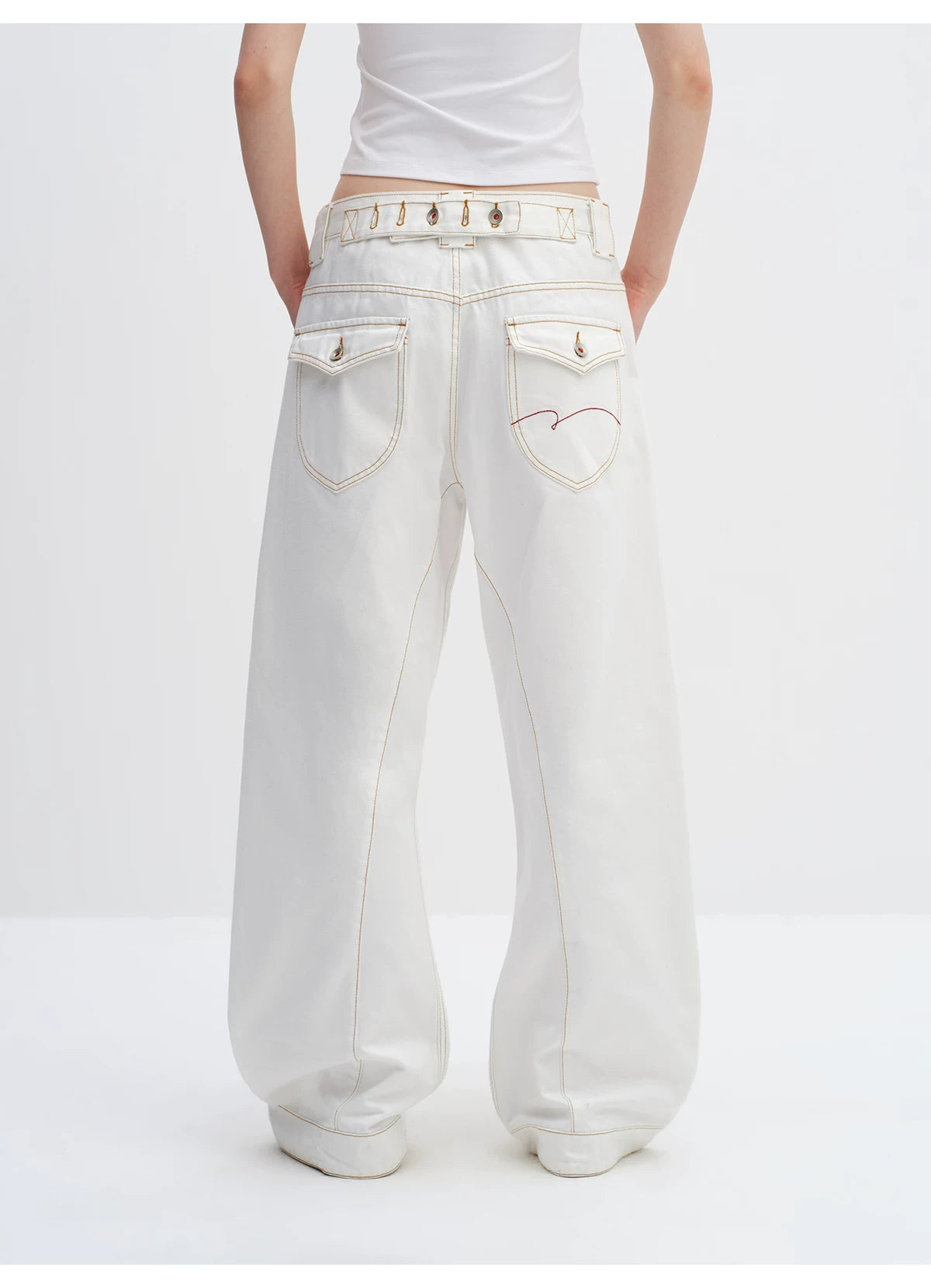 White Relaxed Fit 3D Cut Wide-Leg Denim Jeans