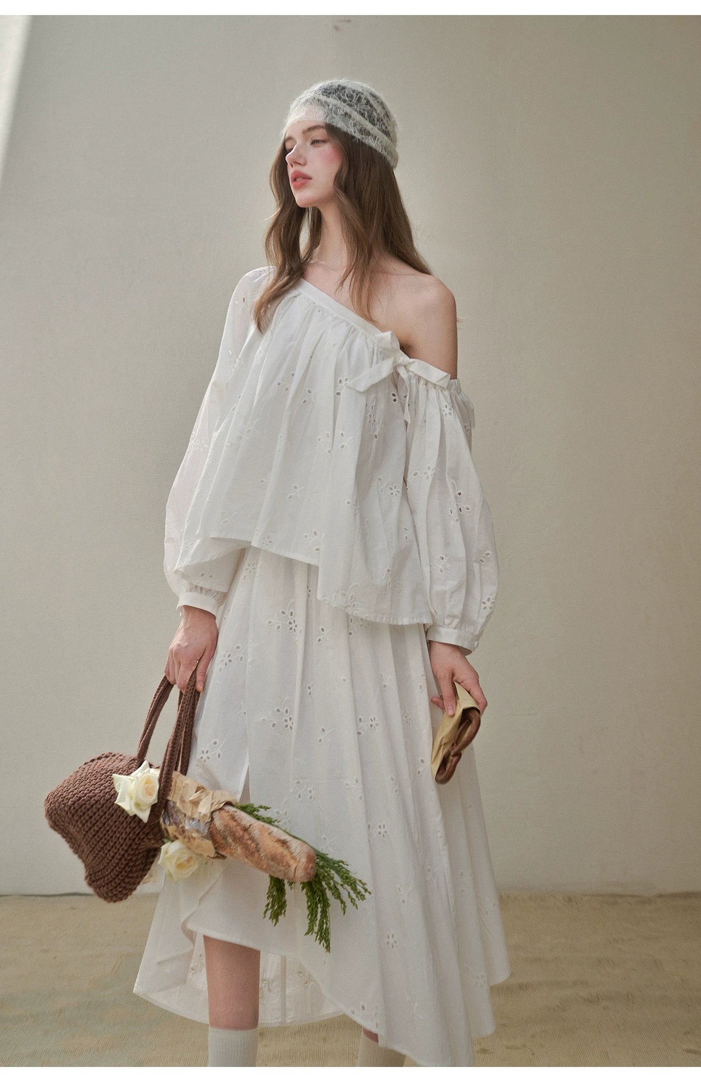 “Good Weather” Embroidered Cotton Blouse & Skirt Set