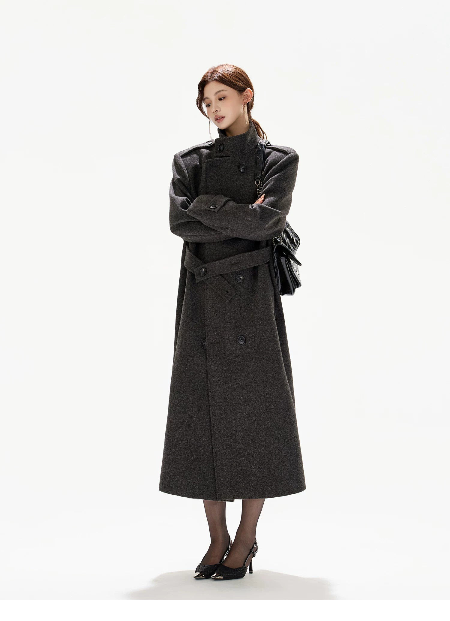 Wide-Shoulder Wool-Blend Overcoat