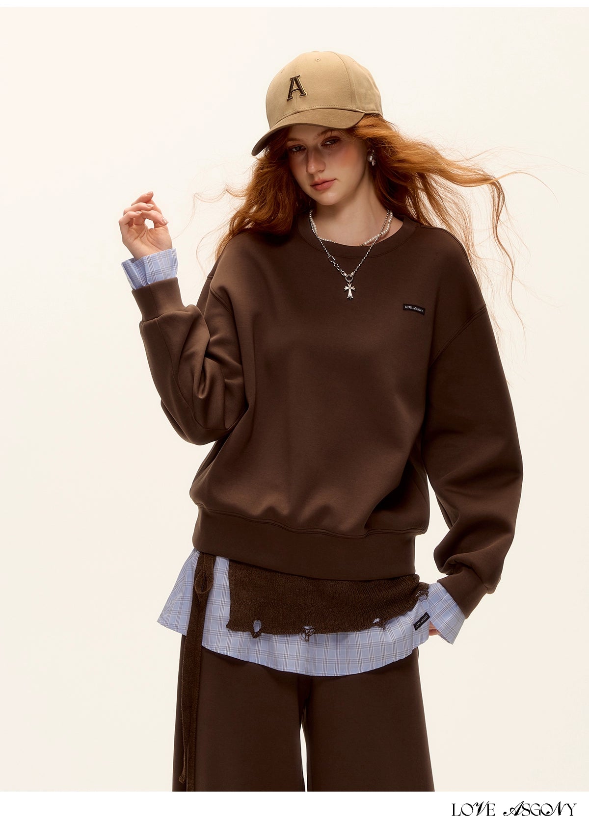 Patchwork Sweatshirt & Curved-Hem Knit Pants Set