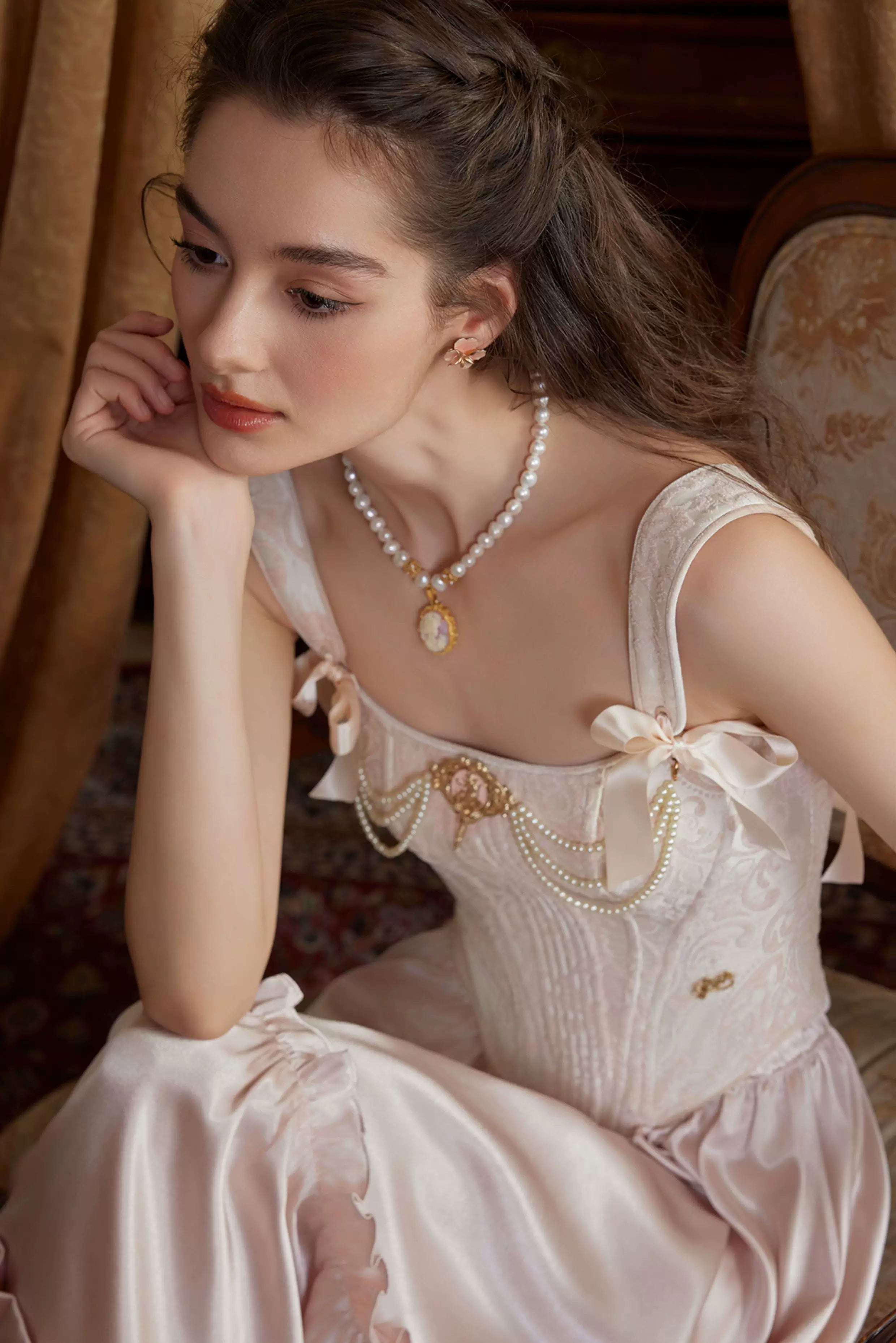 Jacquard Corset Top & Satin Ruffle Skirt Set