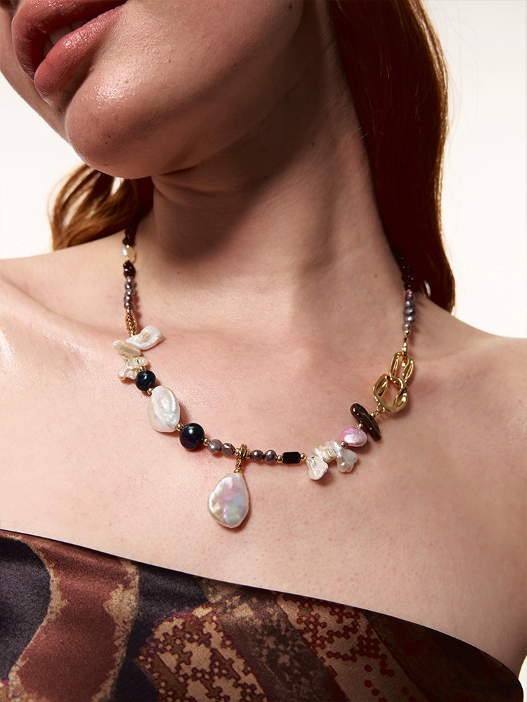 Vintage Gold Garnet Red Baroque Pearl Necklace - CHINASQUAD