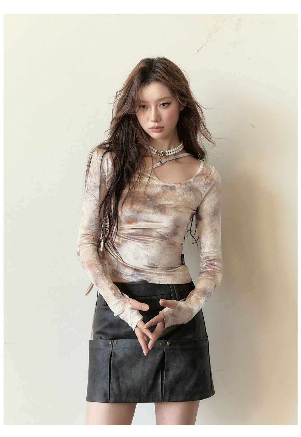 Dark Brown Studded PU Leather Skirt - CHINASQUAD
