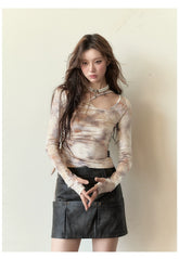 Dark Brown Studded PU Leather Skirt - CHINASQUAD