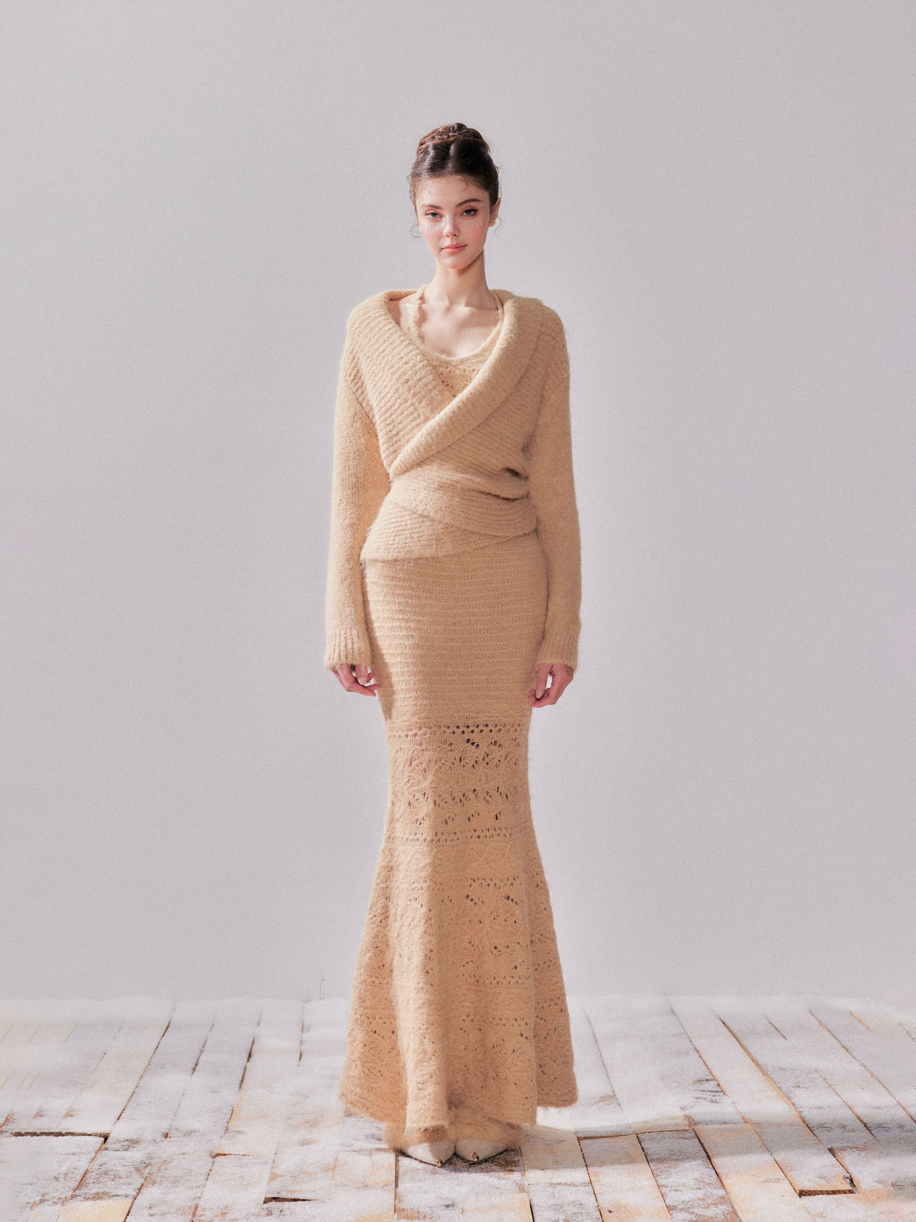 Amber Glow Knit Cardigan & Mermaid Dress Set