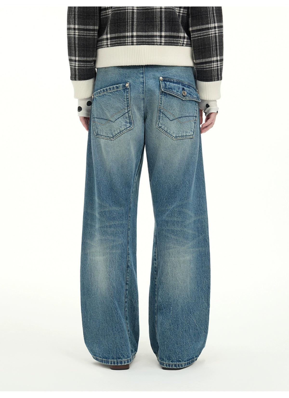 Whisker Sculpted Curved-Leg Denim Pants